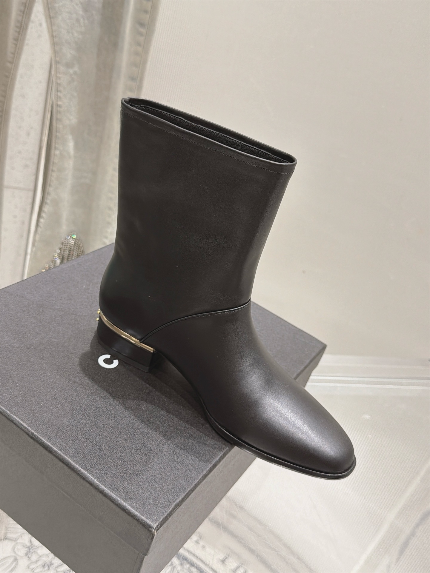 Chanel Black Leather Low Heel Ankle Boots