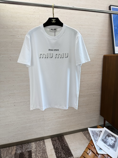 Miu Miu Women's Logo T-Shirt Soft Cotton Blend, Casual Fit 1 Miu Miu Women's Logo T-Shirt Soft Cotton Blend, Casual Fit