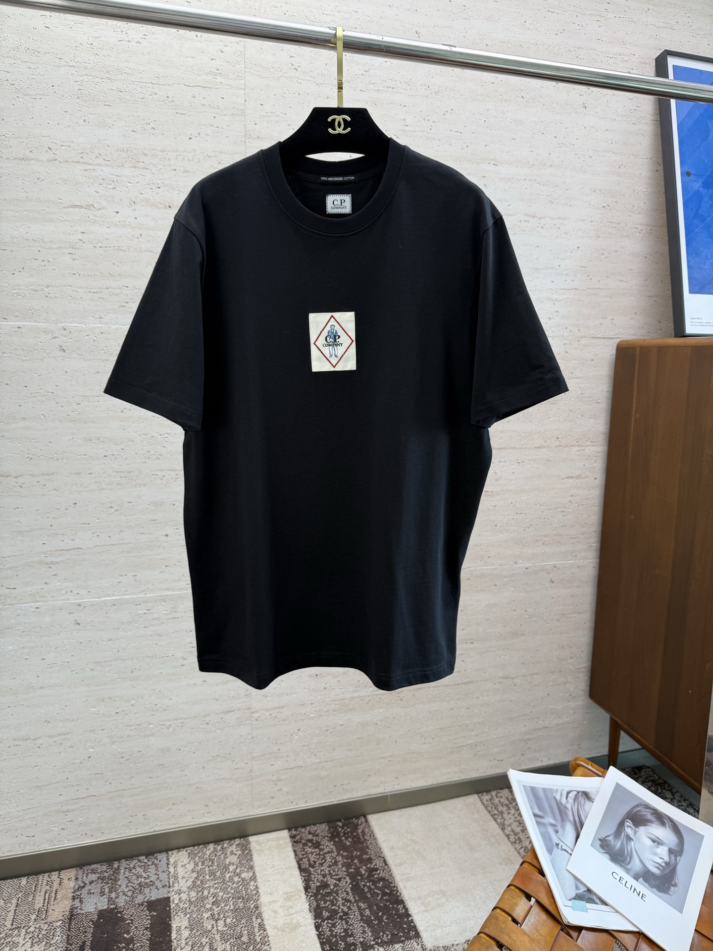 CP Company Camiseta Negra de Algodón con Bordado para Hombre