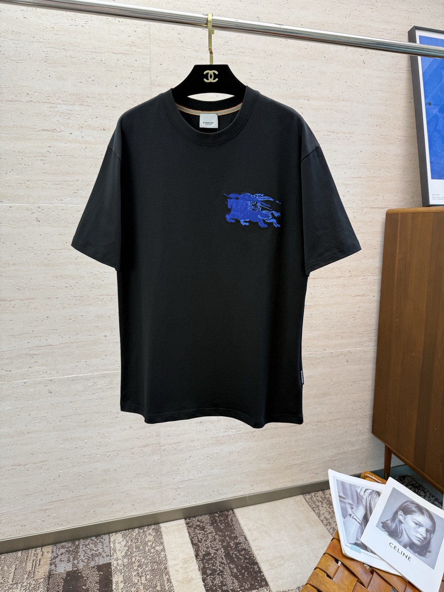 Burberry Men's Black Cotton T-Shirt with Blue Emblem - M to 3XL 2 i1751031644737 4035 0 4