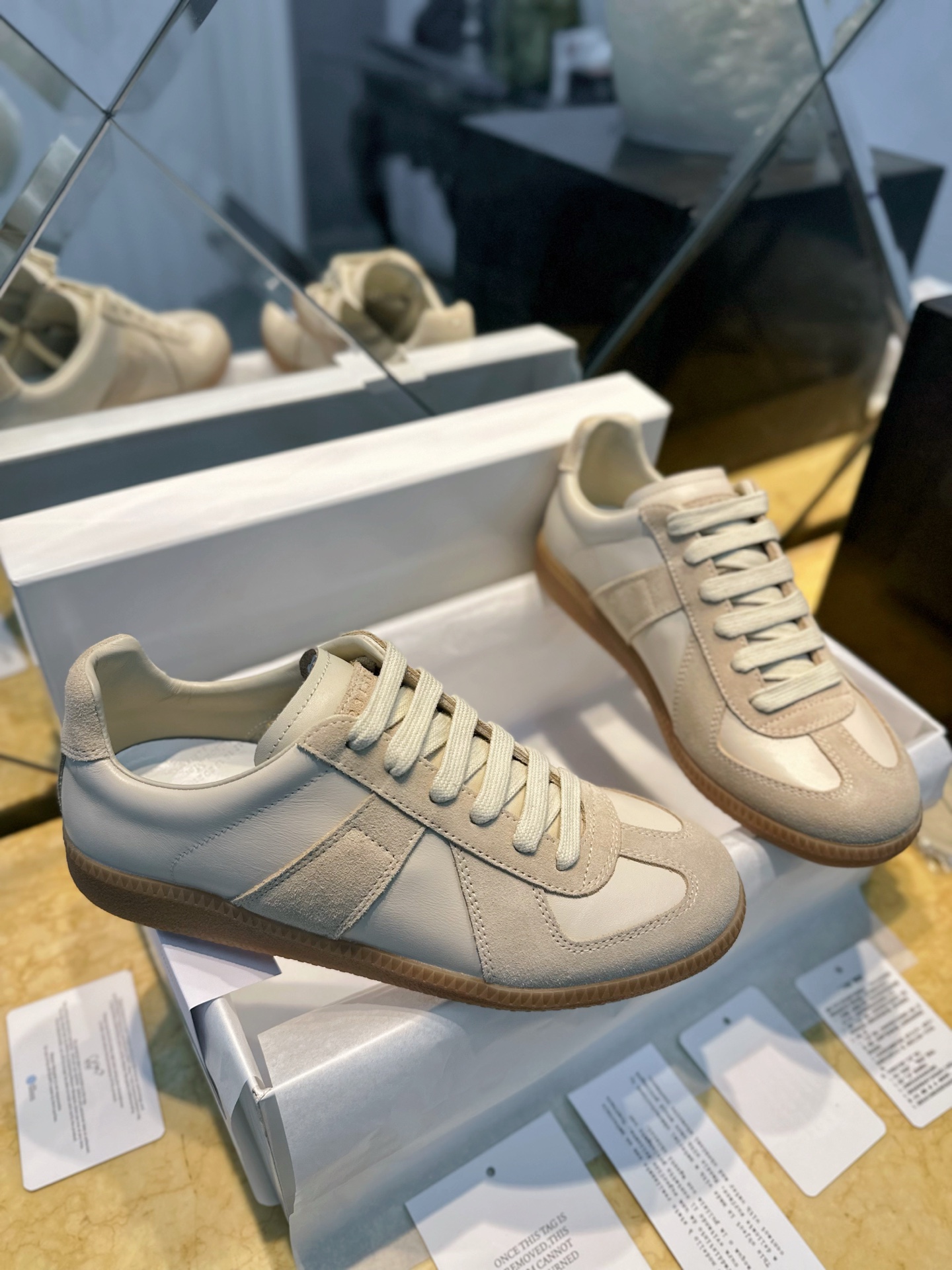 Maison Margiela Replica Leather & Suede Sneakers, Ivory, Sizes 35-40 Available