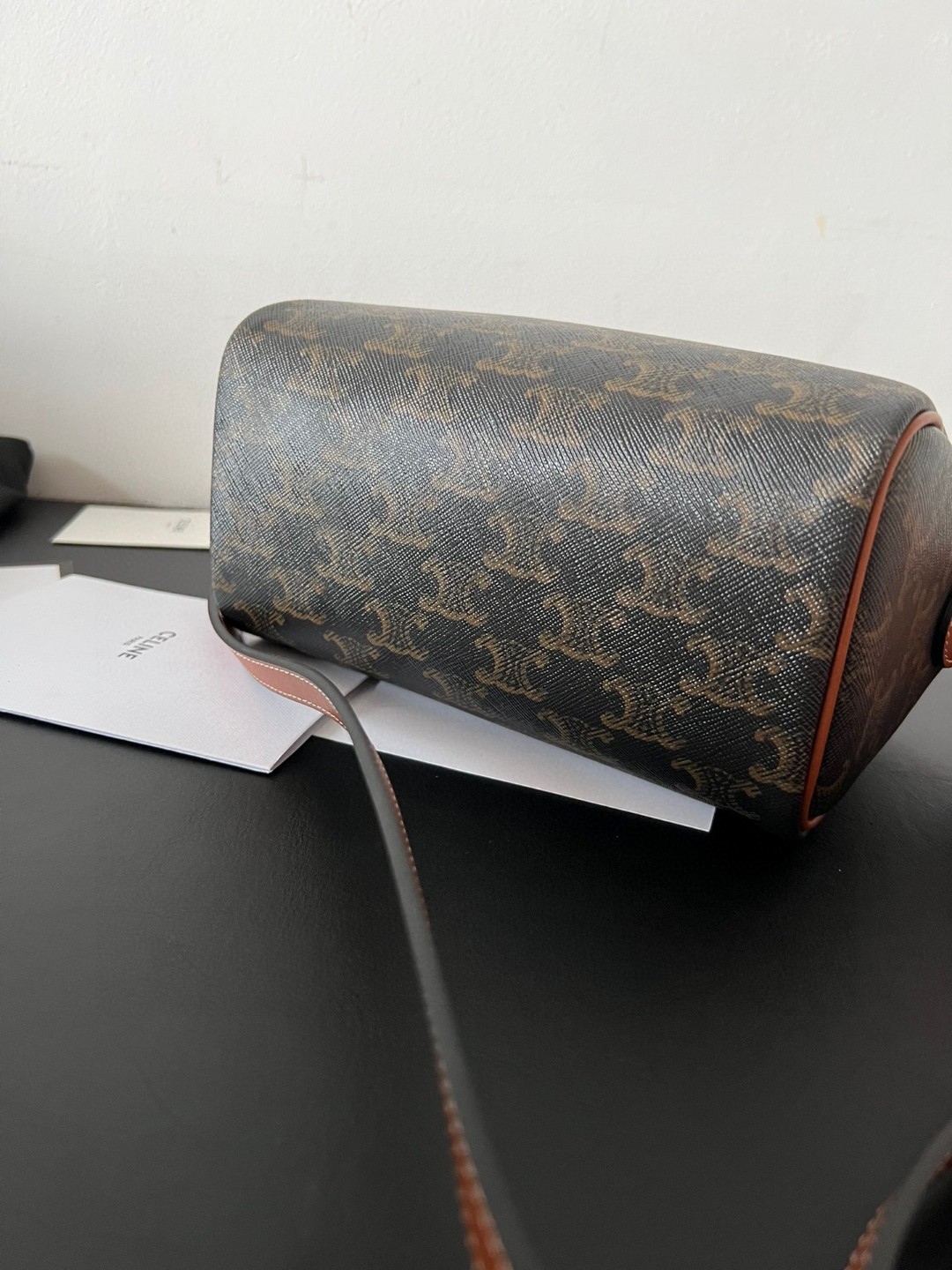 Celine New version | Original genuine pillow bag ~ Pillow bag logo printed cow leather Boston bag TRIOMPHE CANVAS logo printed, small size is not