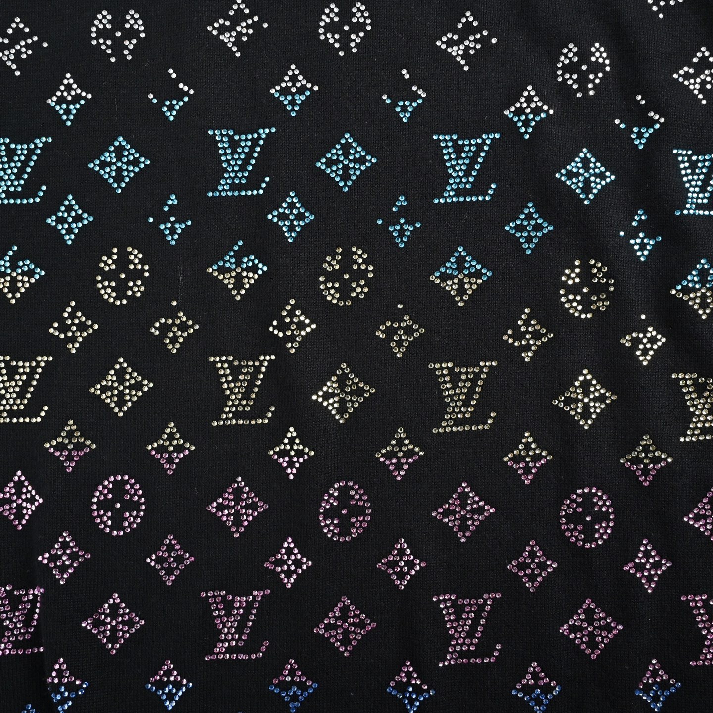 Louis Vuitton/路易威登 25ss 渐变老花彩钻针织短袖 黑色 白色