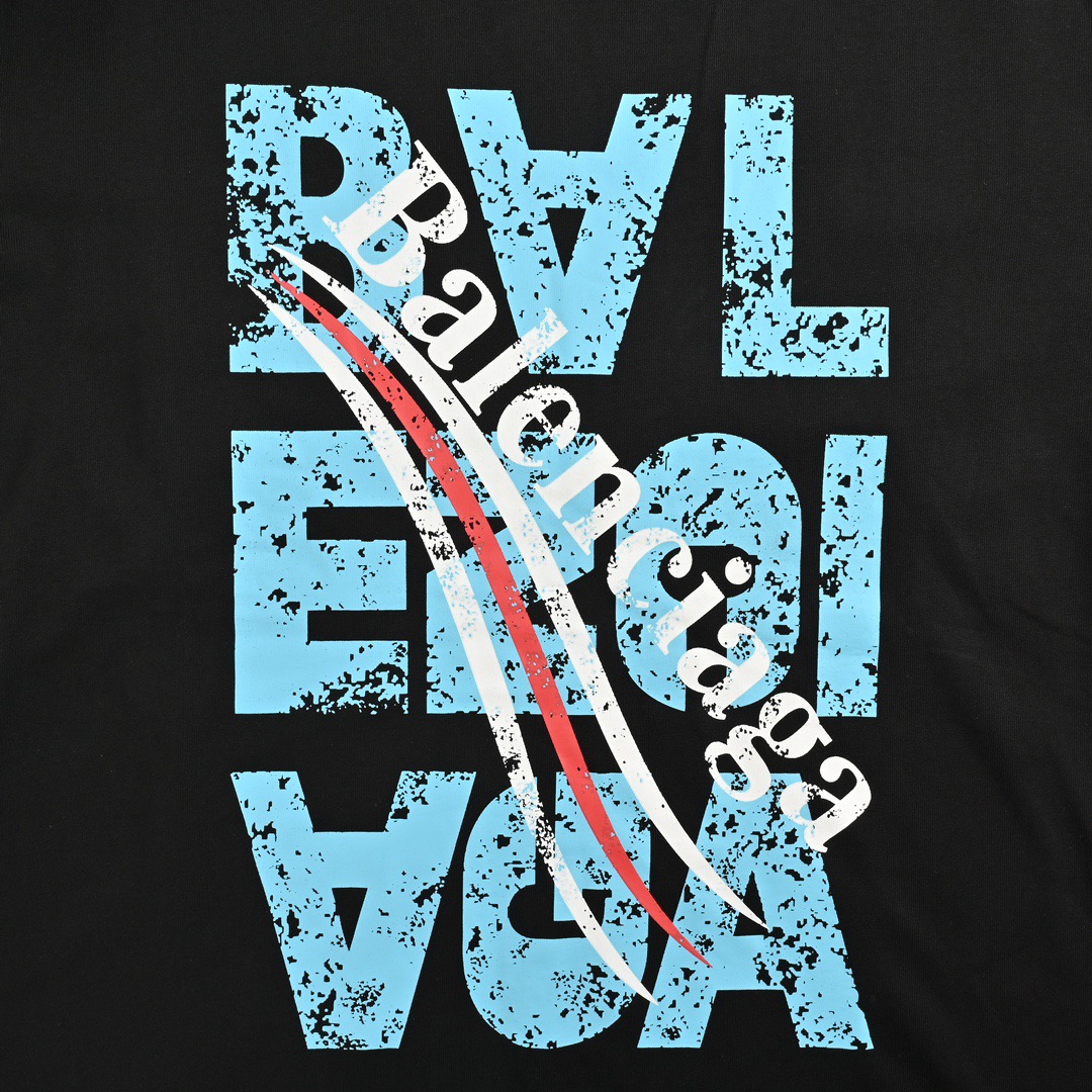 Balenciaga/巴黎世家 24ss 斑驳做旧字母logo短袖 黑 白