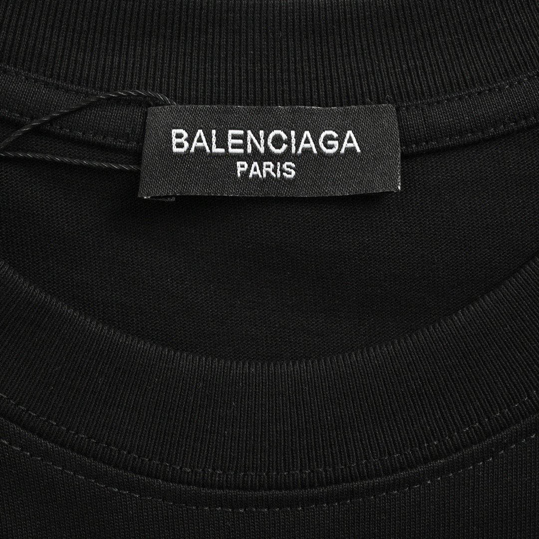 Balenciaga/巴黎世家 24ss 斑驳做旧字母logo短袖 黑 白