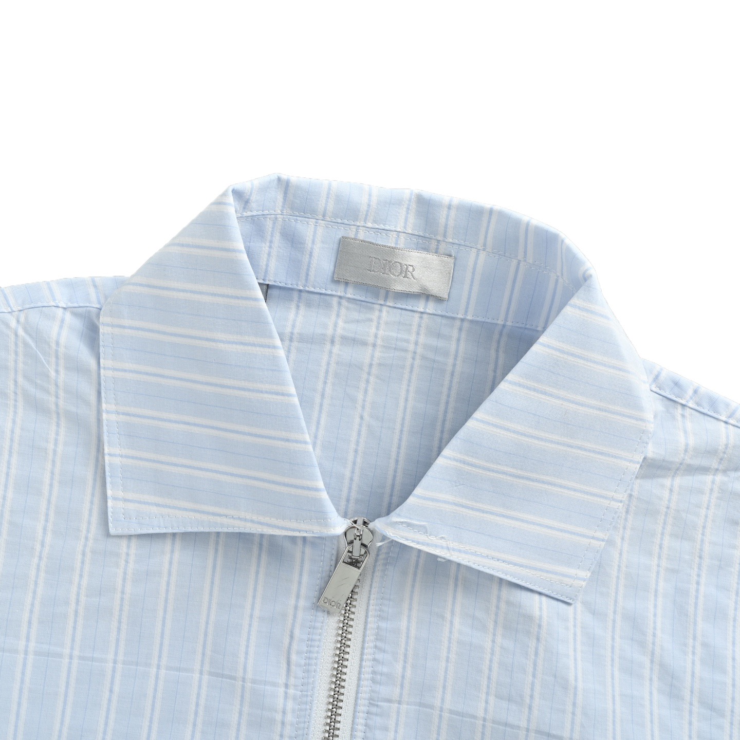 Dior/迪奥 24ss 小标刺绣半拉链条纹短袖衬衫
