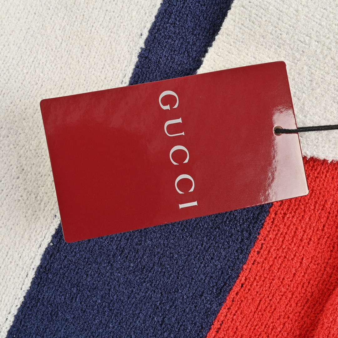 Gucci/古驰 24ss 撞色条纹拼接针织Polo短袖