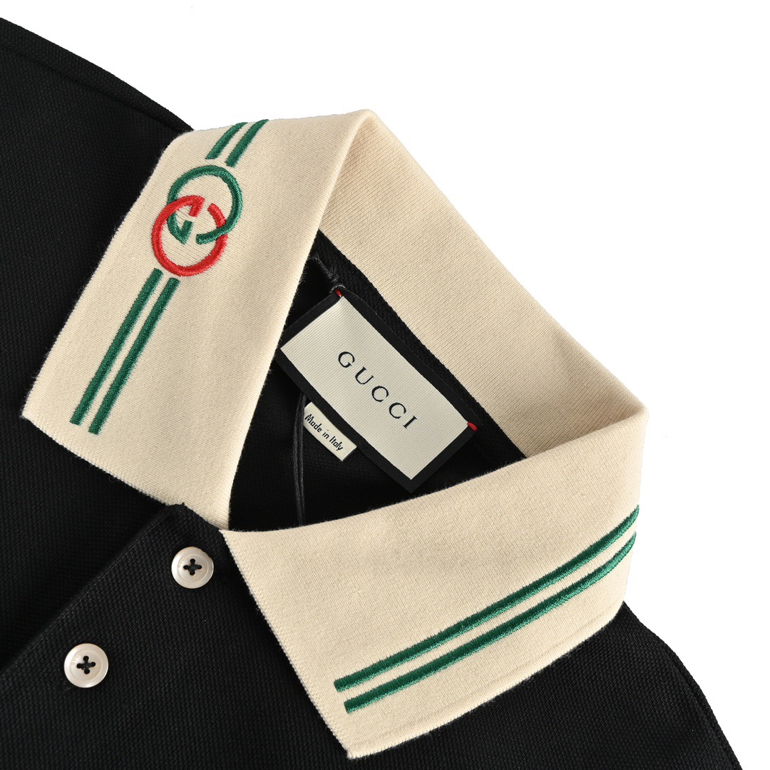 Gucci/古驰 经典领口双G刺绣Polo短袖