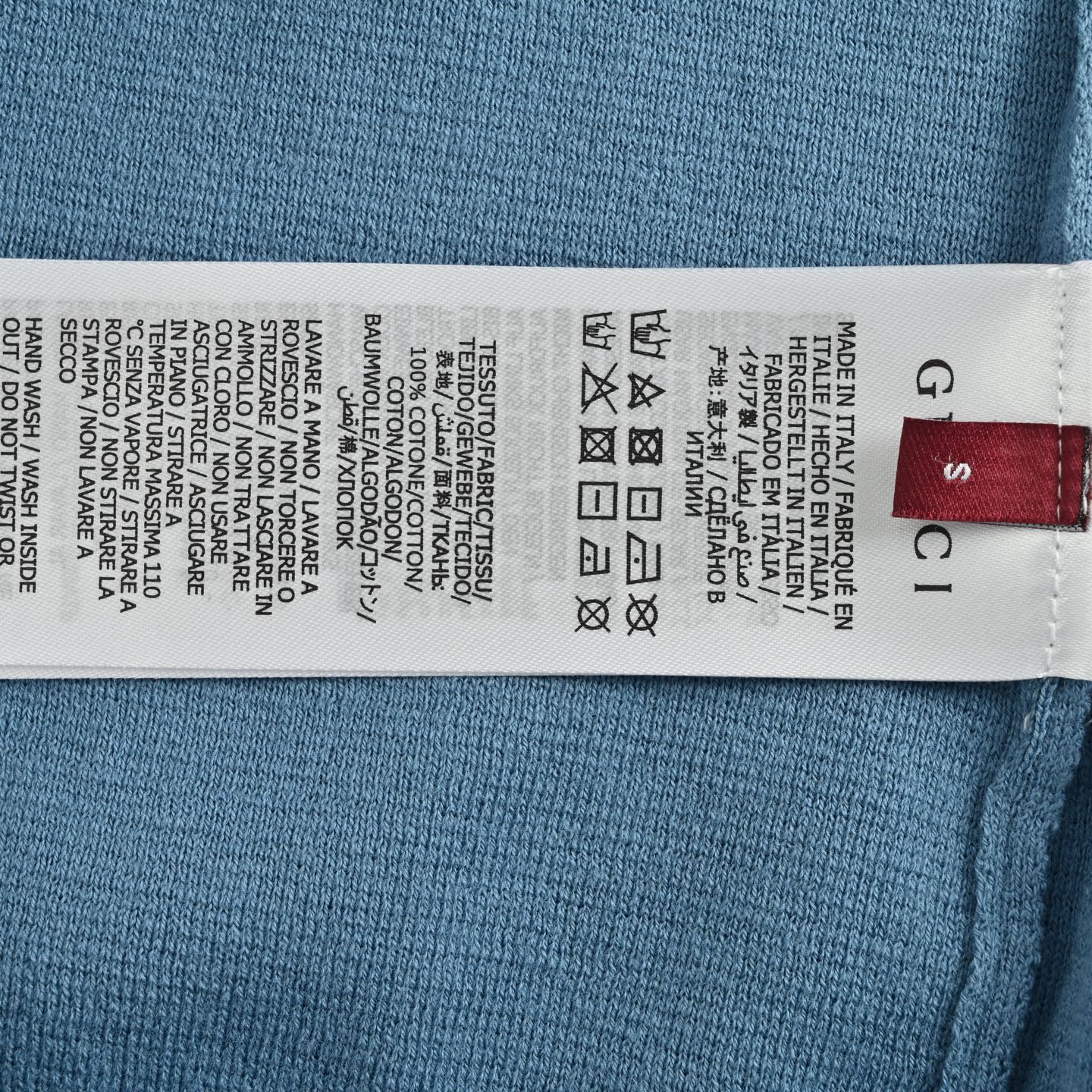 Gucci/古驰 25ss 蓝色口袋提花针织Polo短袖 Polo衫以浅蓝色羊毛山羊绒