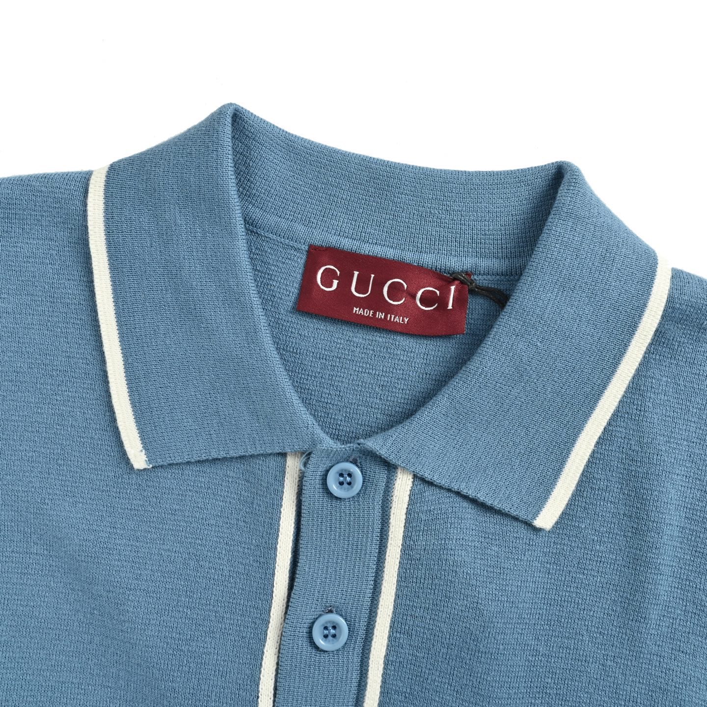 Gucci/古驰 25ss 蓝色口袋提花针织Polo短袖 Polo衫以浅蓝色羊毛山羊绒
