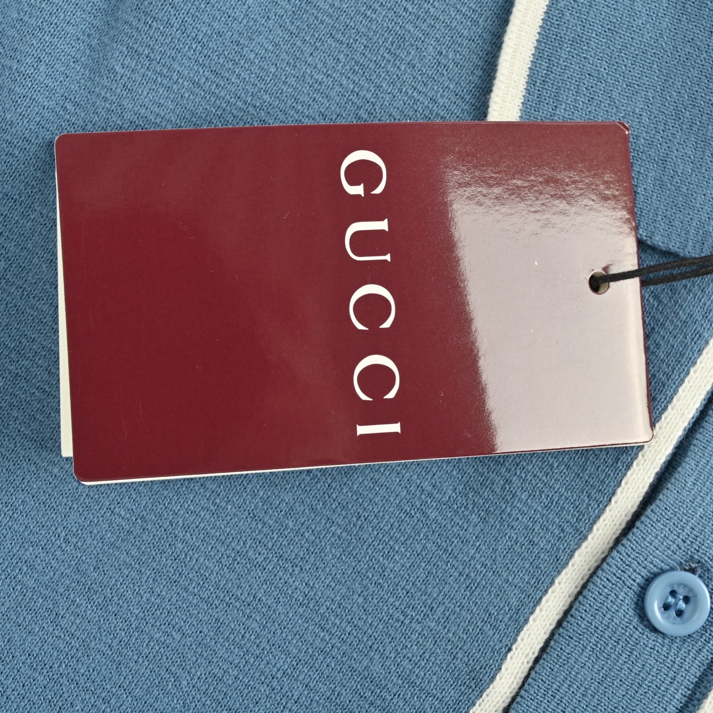 Gucci/古驰 25ss 蓝色口袋提花针织Polo短袖 Polo衫以浅蓝色羊毛山羊绒