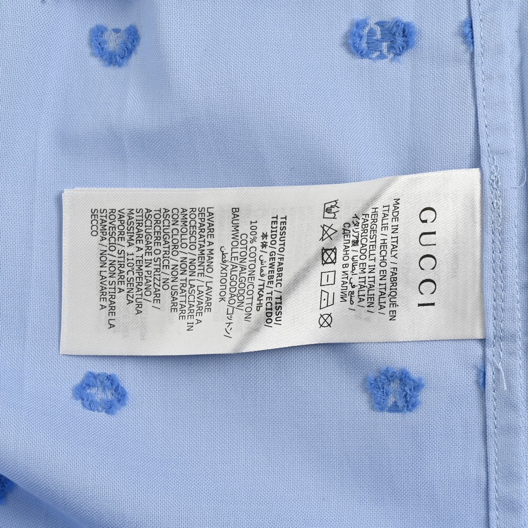 Gucci/古驰 24ss 满身提花小logo短袖衬衫 春夏新款针织棉布短袖衬衣 满身双G小logo刺绣