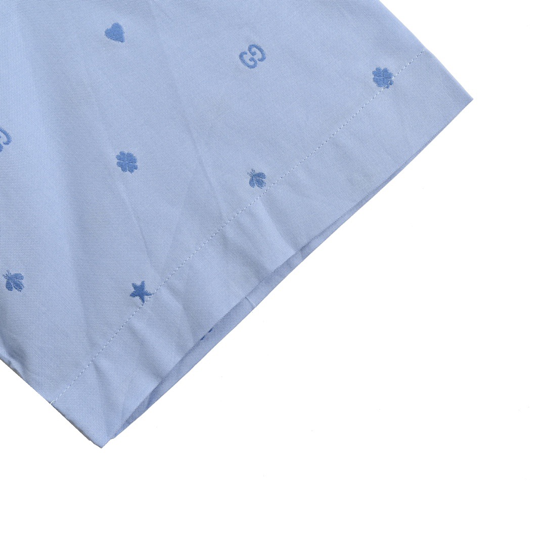 Gucci/古驰 24ss 满身提花小logo短袖衬衫 春夏新款针织棉布短袖衬衣 满身双G小logo刺绣