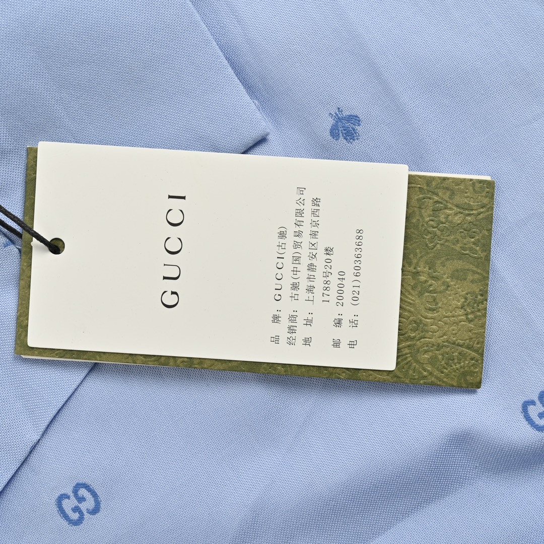 Gucci/古驰 24ss 满身提花小logo短袖衬衫 春夏新款针织棉布短袖衬衣 满身双G小logo刺绣