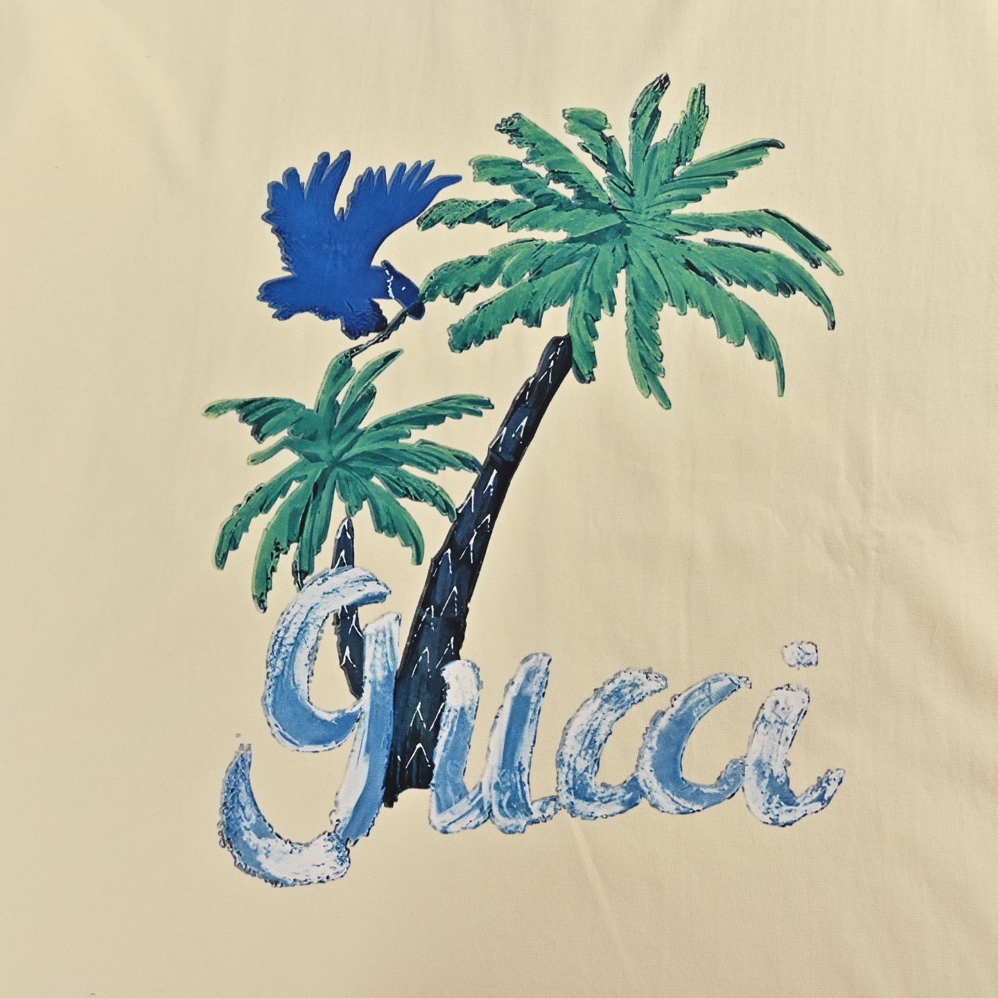 Gucci/古驰 椰树印花短袖 杏色 黑色