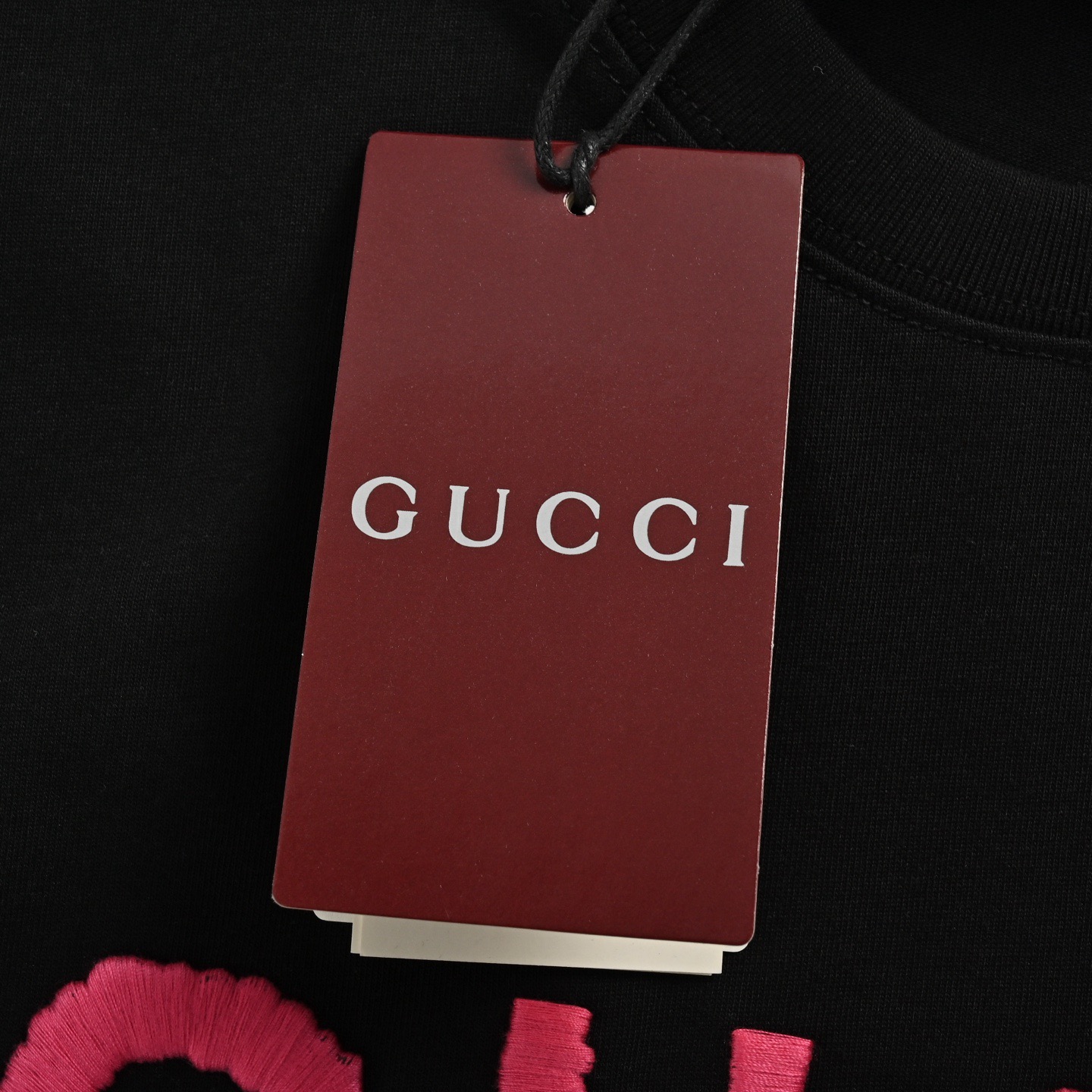 Gucci/古驰 粉色字母logo刺绣短袖 黑色 白色