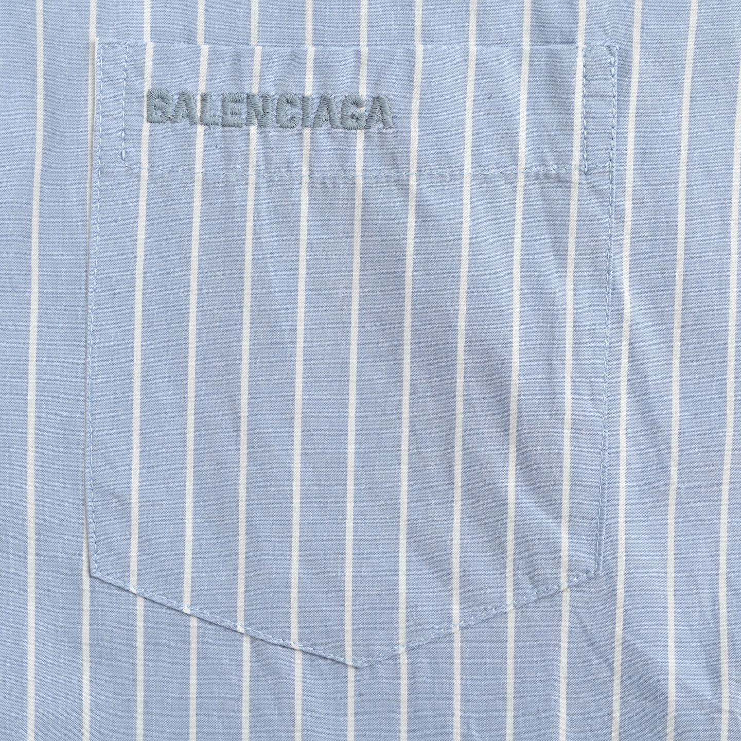 Balenciaga/巴黎世家 口袋刺绣条纹短袖衬衫 口袋字母Logo