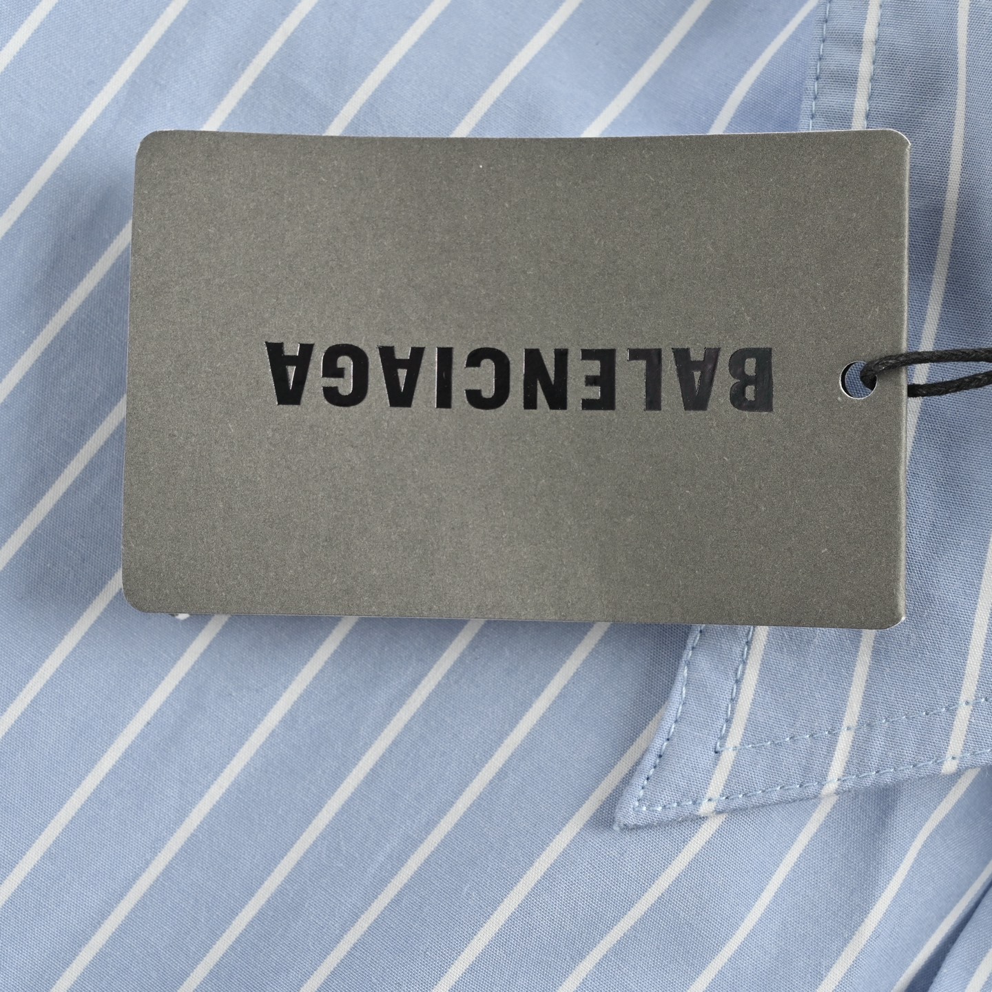 Balenciaga/巴黎世家 口袋刺绣条纹短袖衬衫 口袋字母Logo