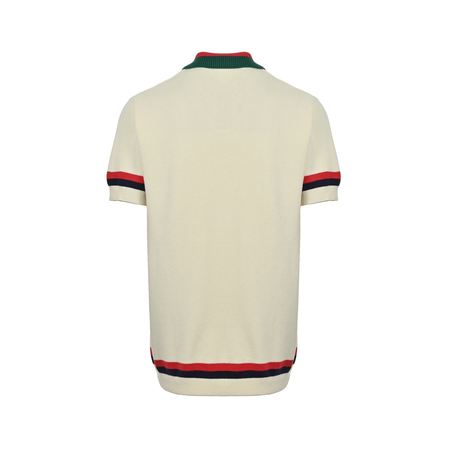 Gucci/古驰 胸口双G刺绣拼接Polo针织短袖 象牙白色针织棉 红蓝嵌花 互扣式双G刺绣贴饰