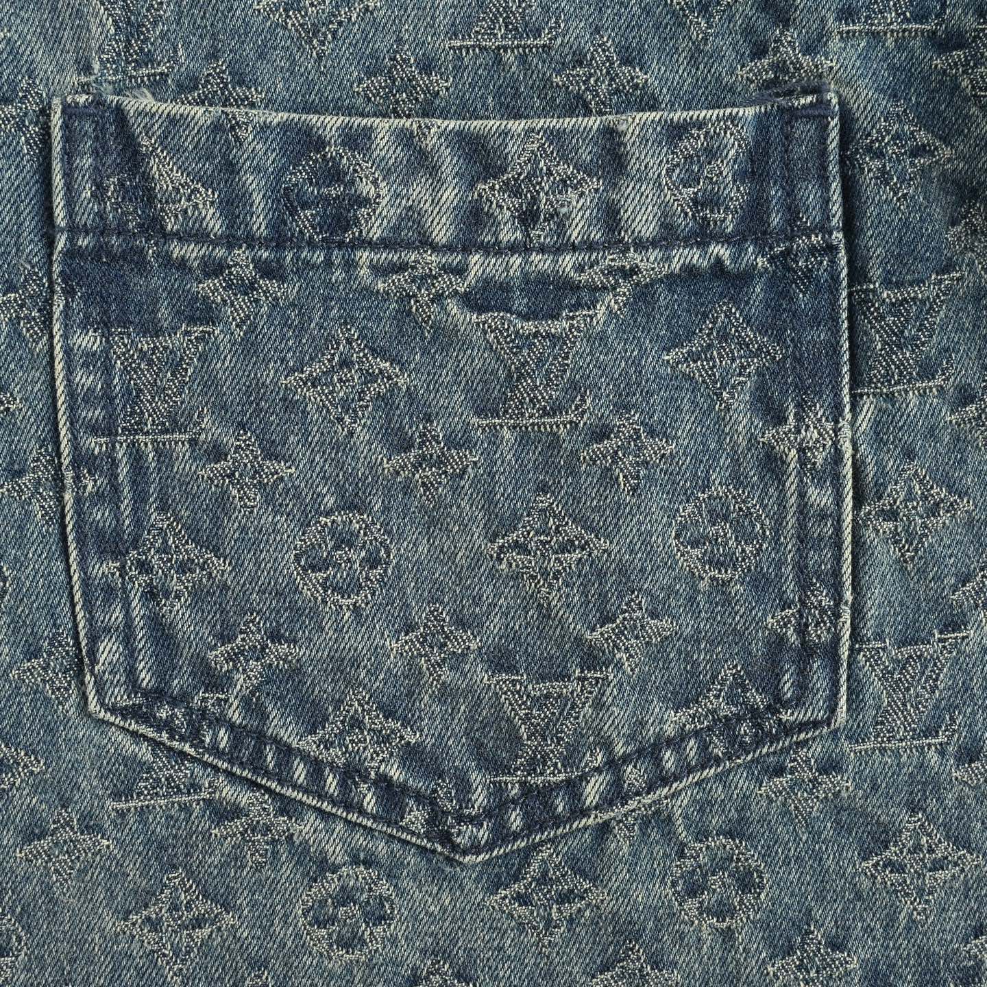 Louis Vuitton/路易威登 25ss 满幅老花提花套装牛仔短袖衬衫