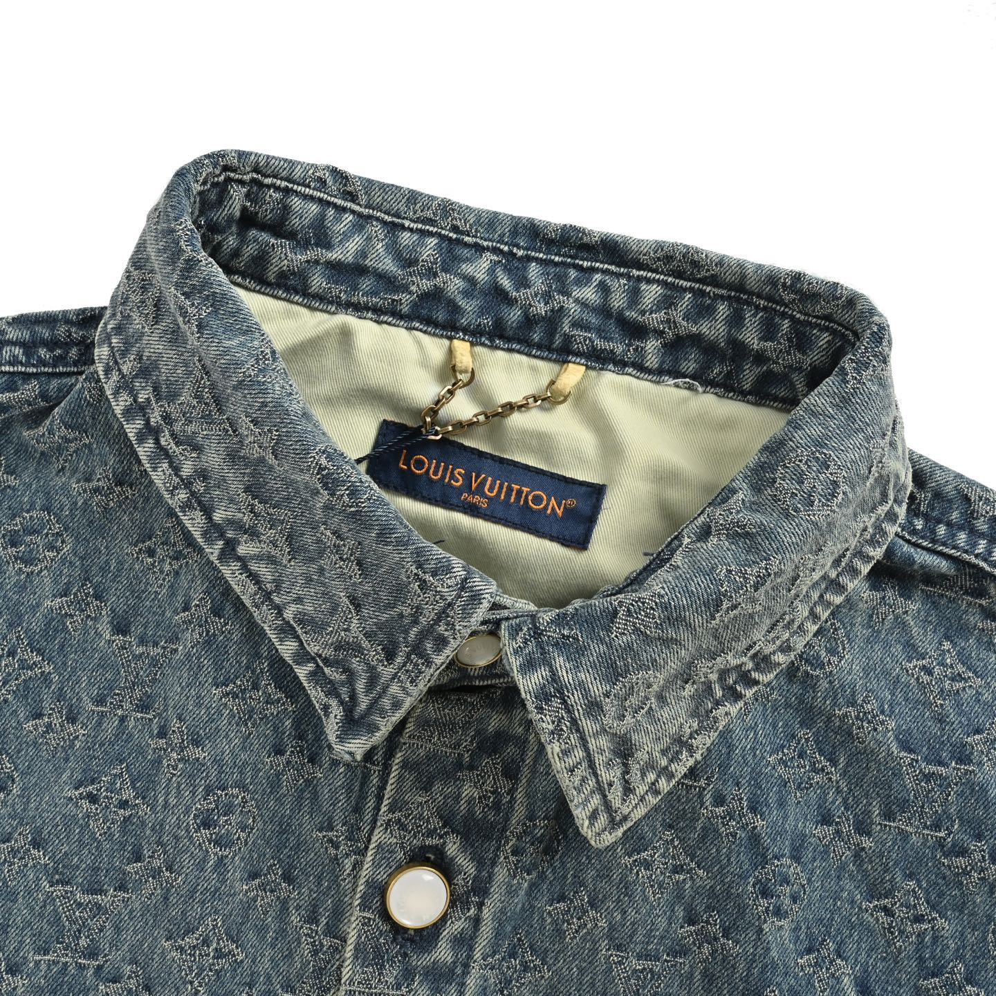 Louis Vuitton/路易威登 25ss 满幅老花提花套装牛仔短袖衬衫