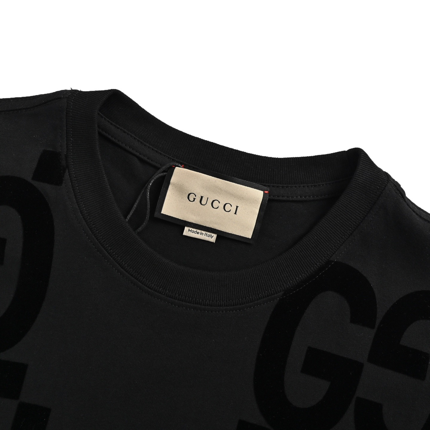 Gucci/古驰 25ss 双G植绒短袖 定织240G双纱纯棉面料 黑色