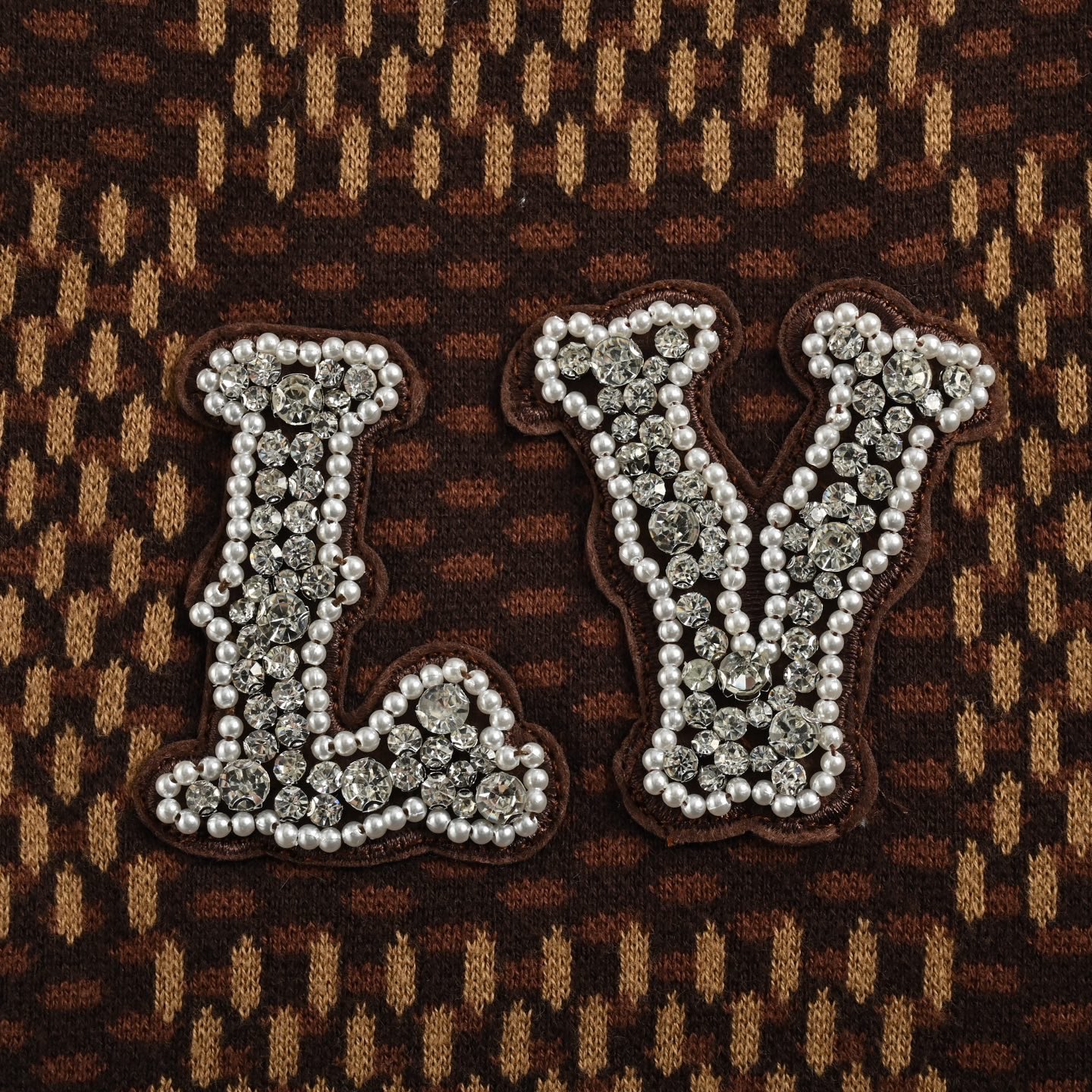 Louis Vuitton/路易威登 菲董镶钻logo棋盘格针织短袖