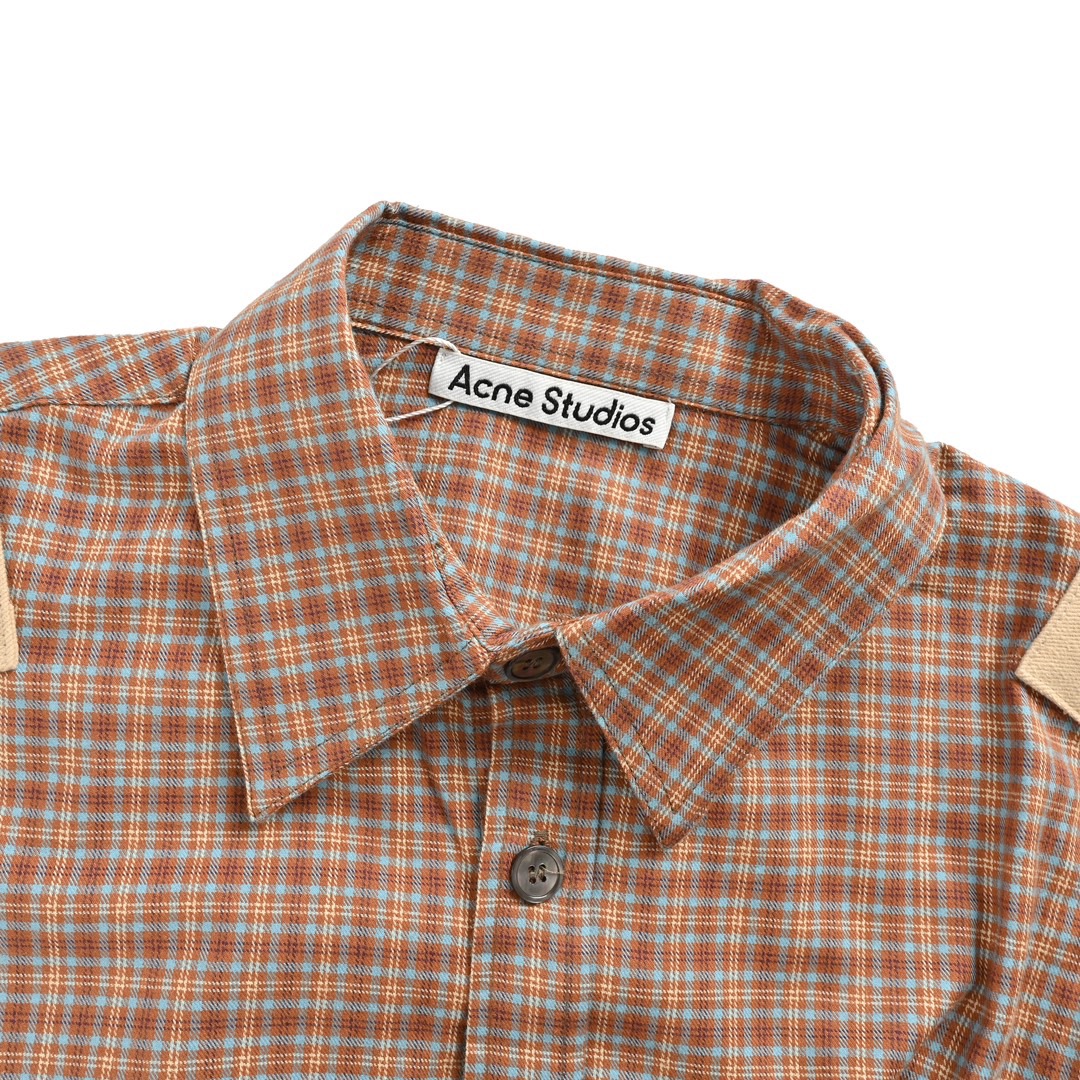 Acne 拼接格纹长袖衬衫