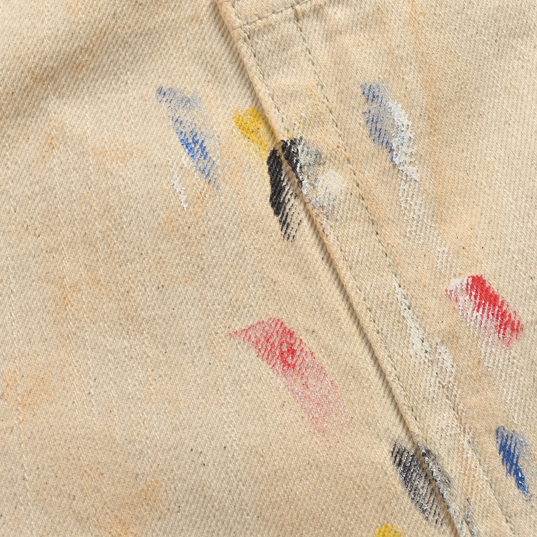 Balenciaga/巴黎世家 24ss 手绘泼墨弯刀牛仔裤米黄色 藏蓝色