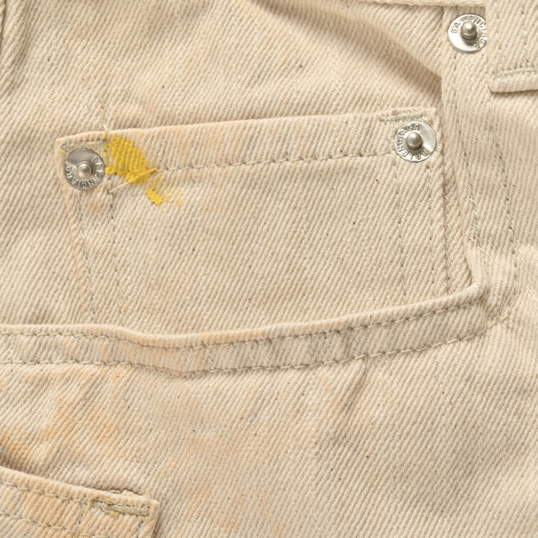 Balenciaga/巴黎世家 24ss 手绘泼墨弯刀牛仔裤米黄色 藏蓝色