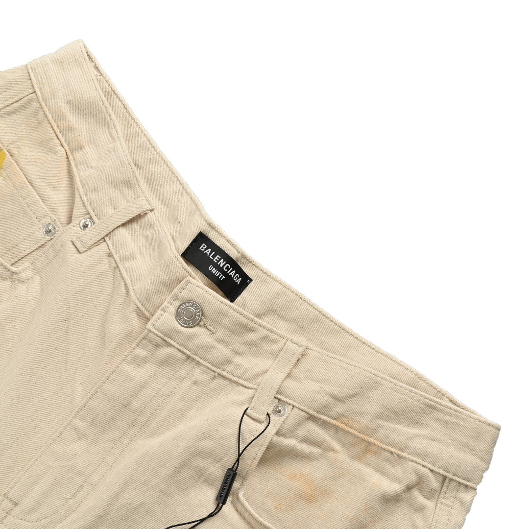 Balenciaga/巴黎世家 24ss 手绘泼墨弯刀牛仔裤米黄色 藏蓝色