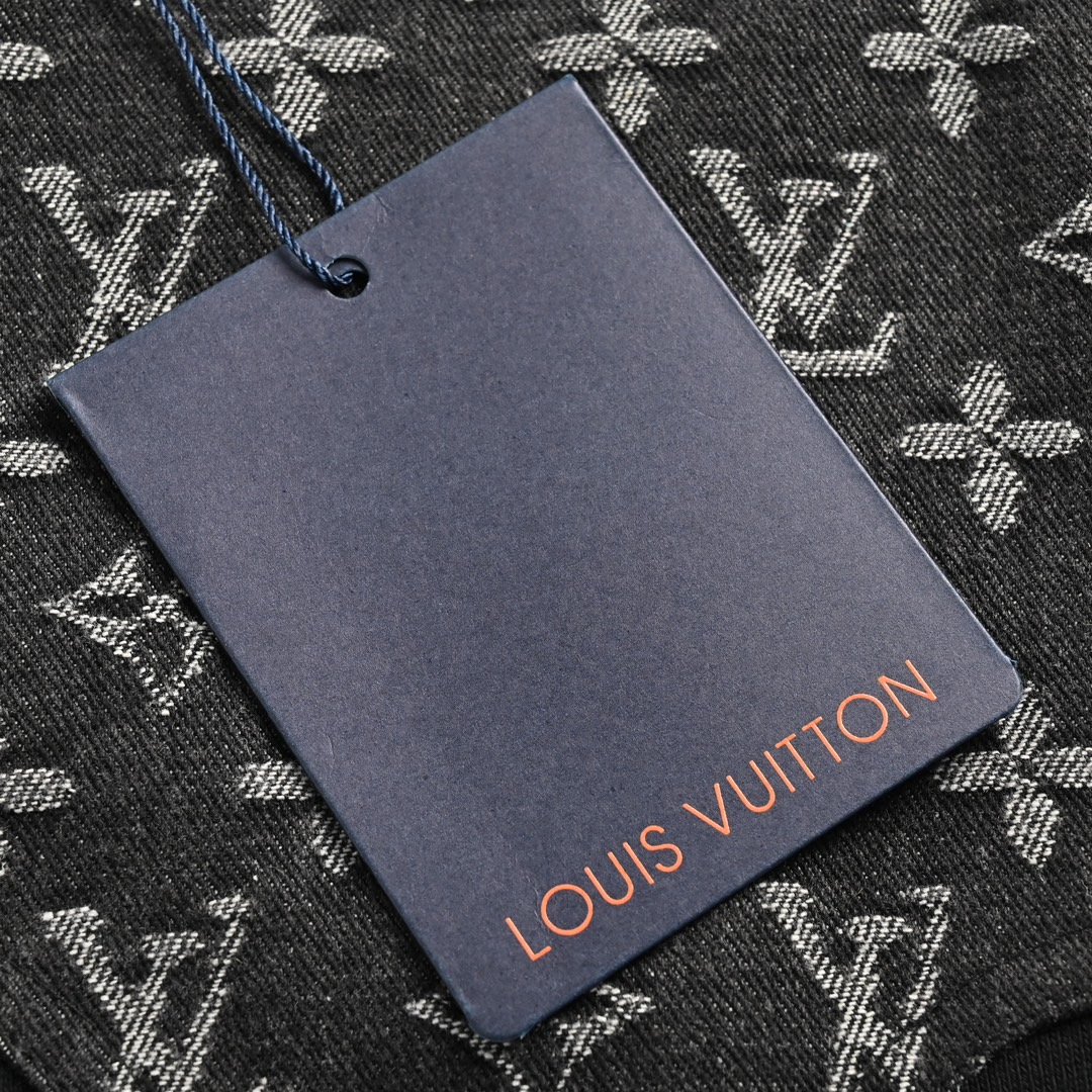 Louis Vuitton/路易威登 23Fw 老花拼接圆领卫衣 牛仔老花满印领口