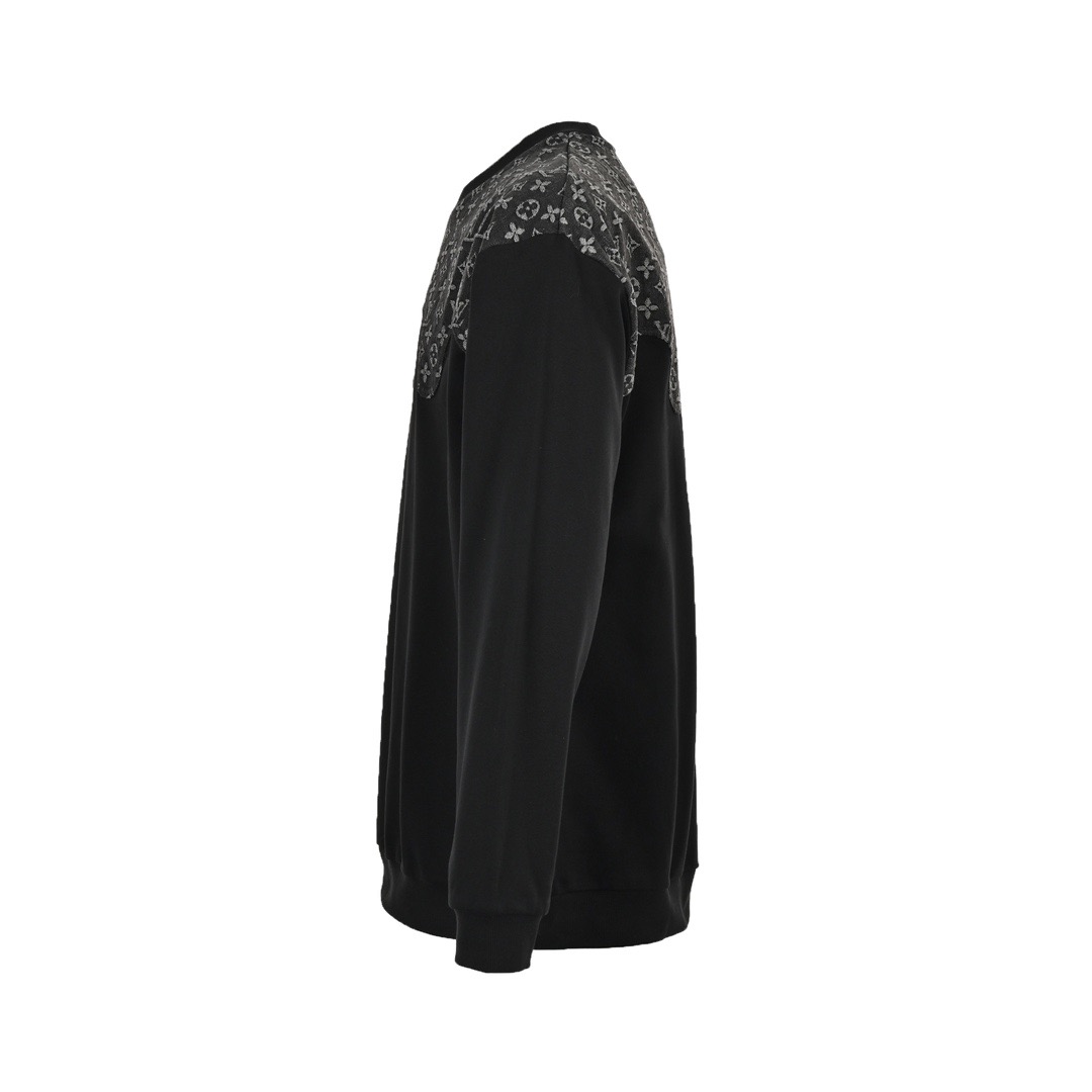 Louis Vuitton/路易威登 23Fw 老花拼接圆领卫衣 牛仔老花满印领口