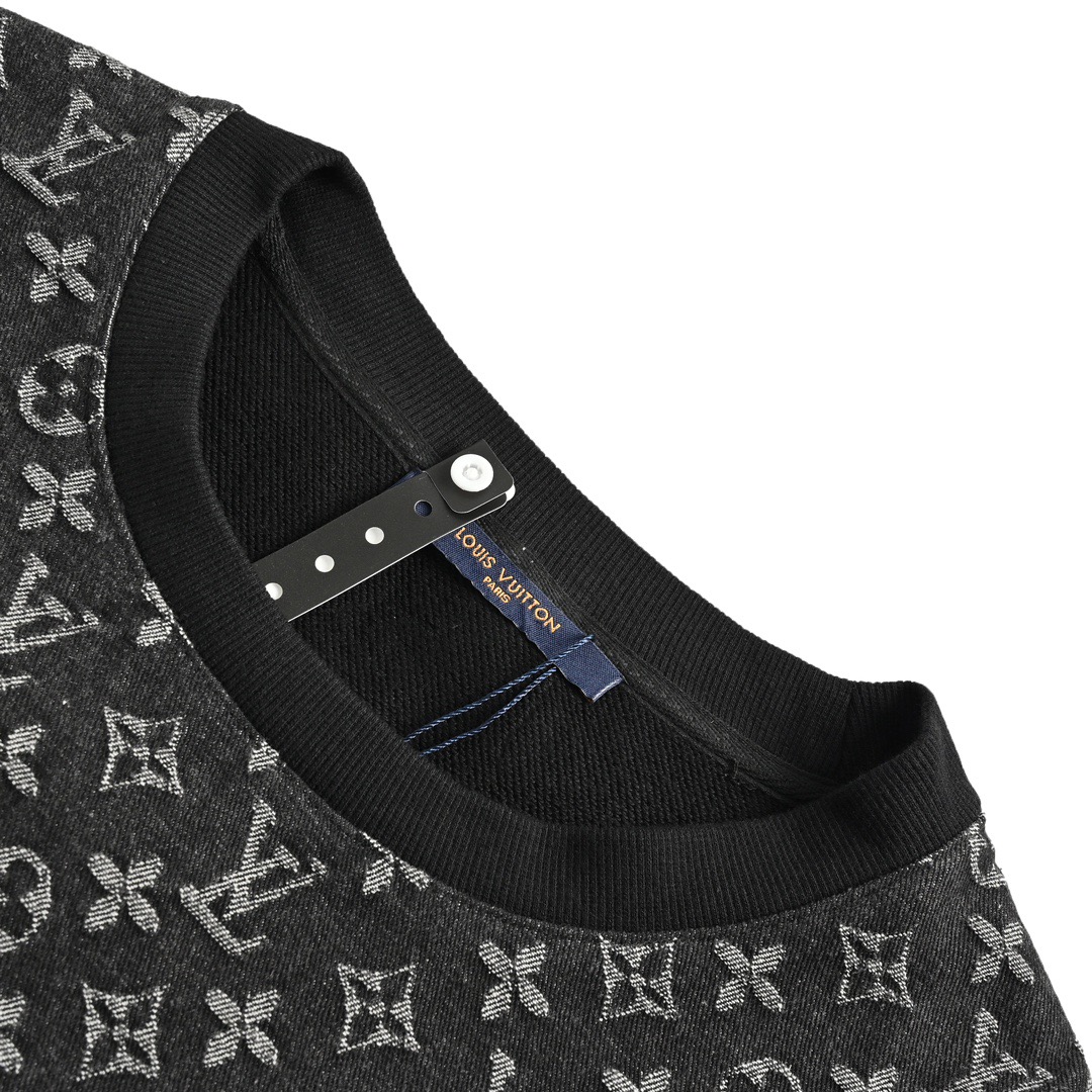 Louis Vuitton/路易威登 23Fw 老花拼接圆领卫衣 牛仔老花满印领口