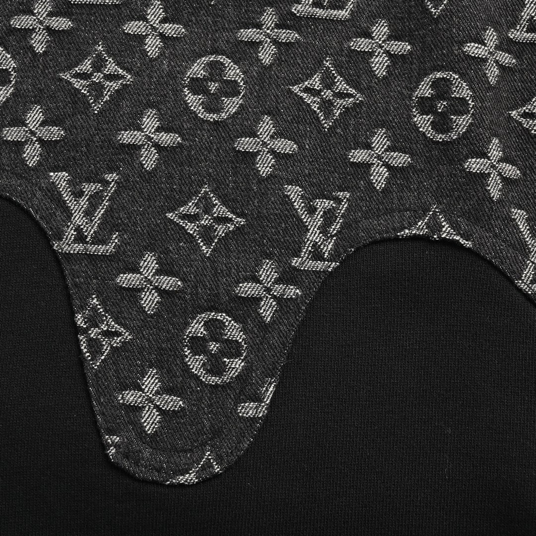 Louis Vuitton/路易威登 23Fw 老花拼接圆领卫衣 牛仔老花满印领口