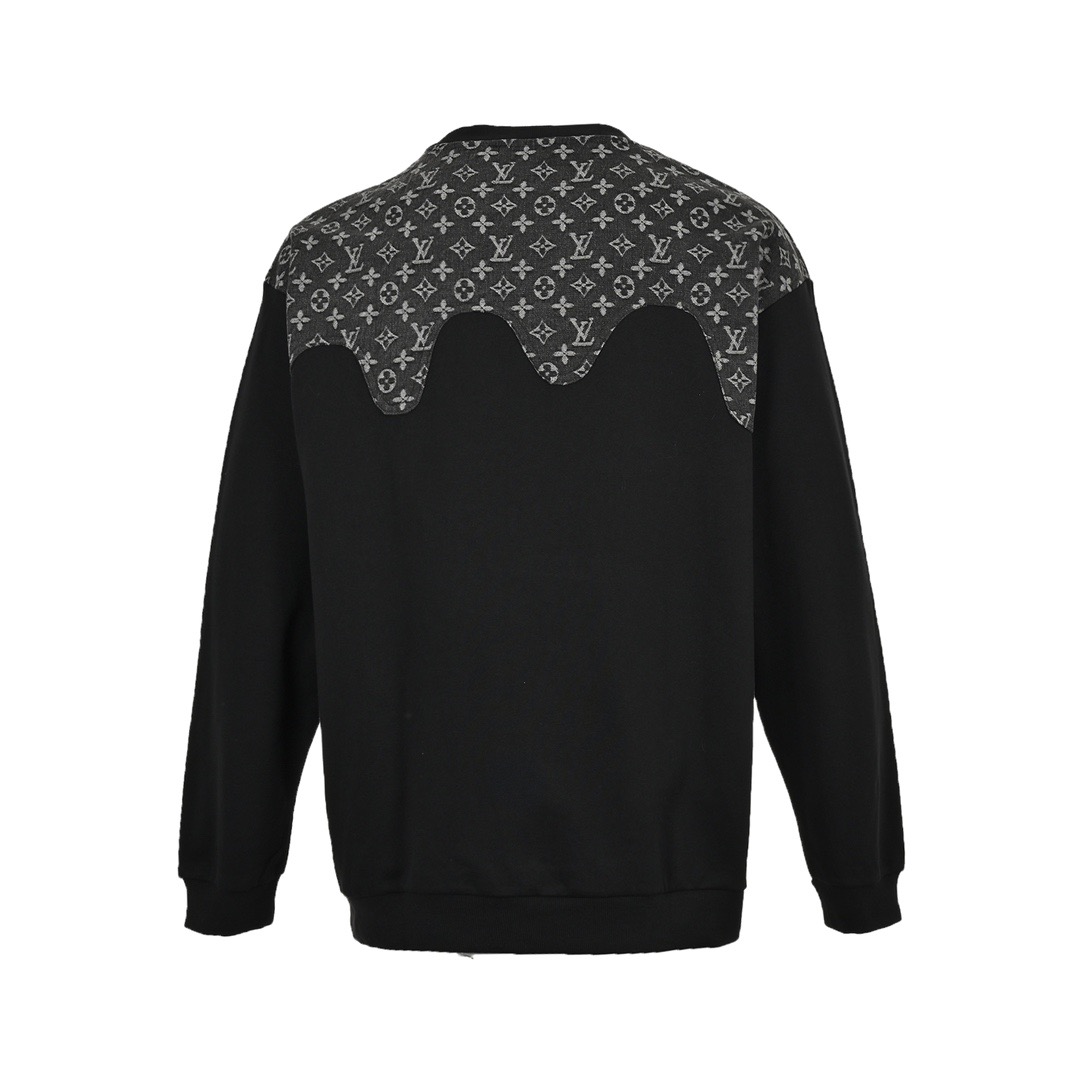 Louis Vuitton/路易威登 23Fw 老花拼接圆领卫衣 牛仔老花满印领口