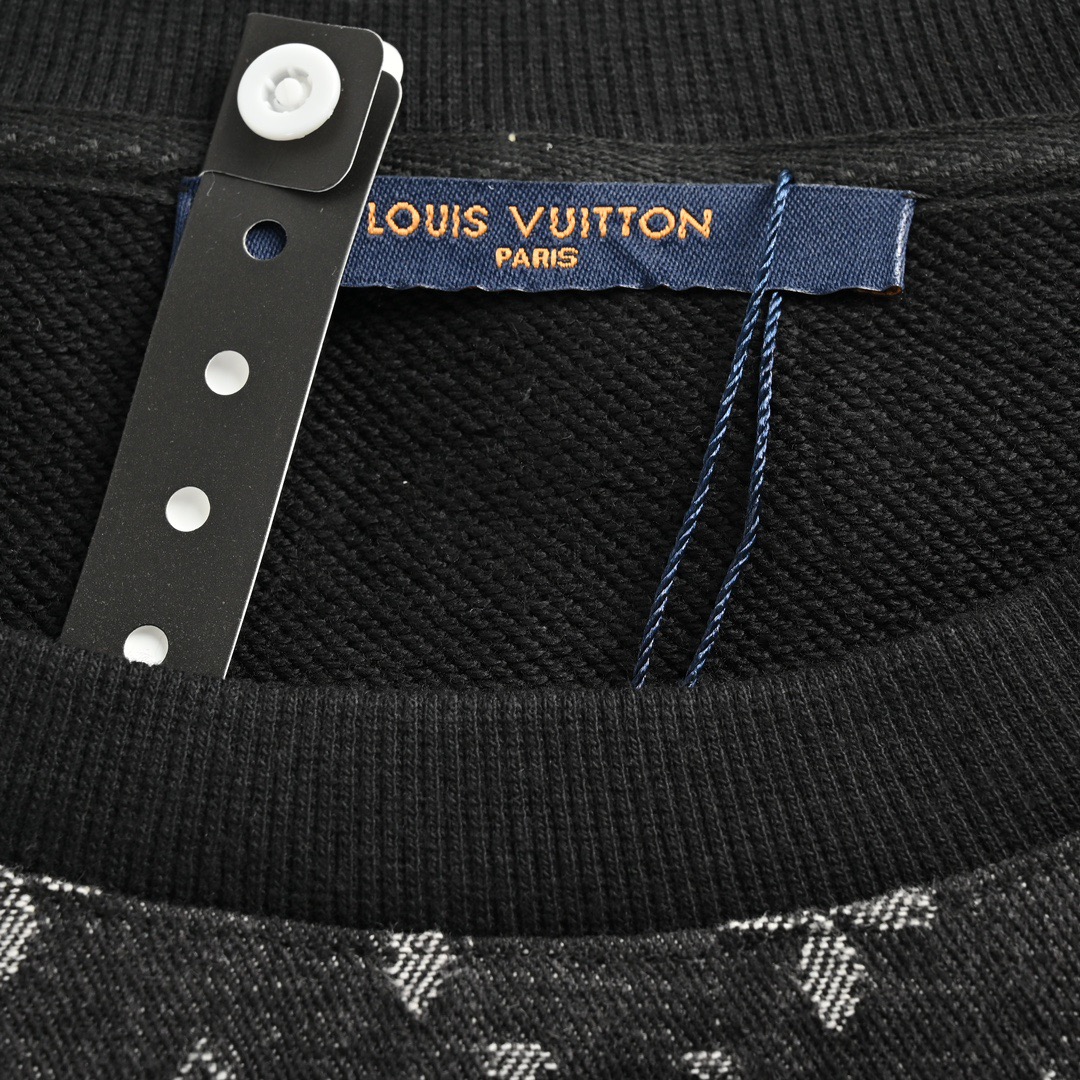 Louis Vuitton/路易威登 23Fw 老花拼接圆领卫衣 牛仔老花满印领口