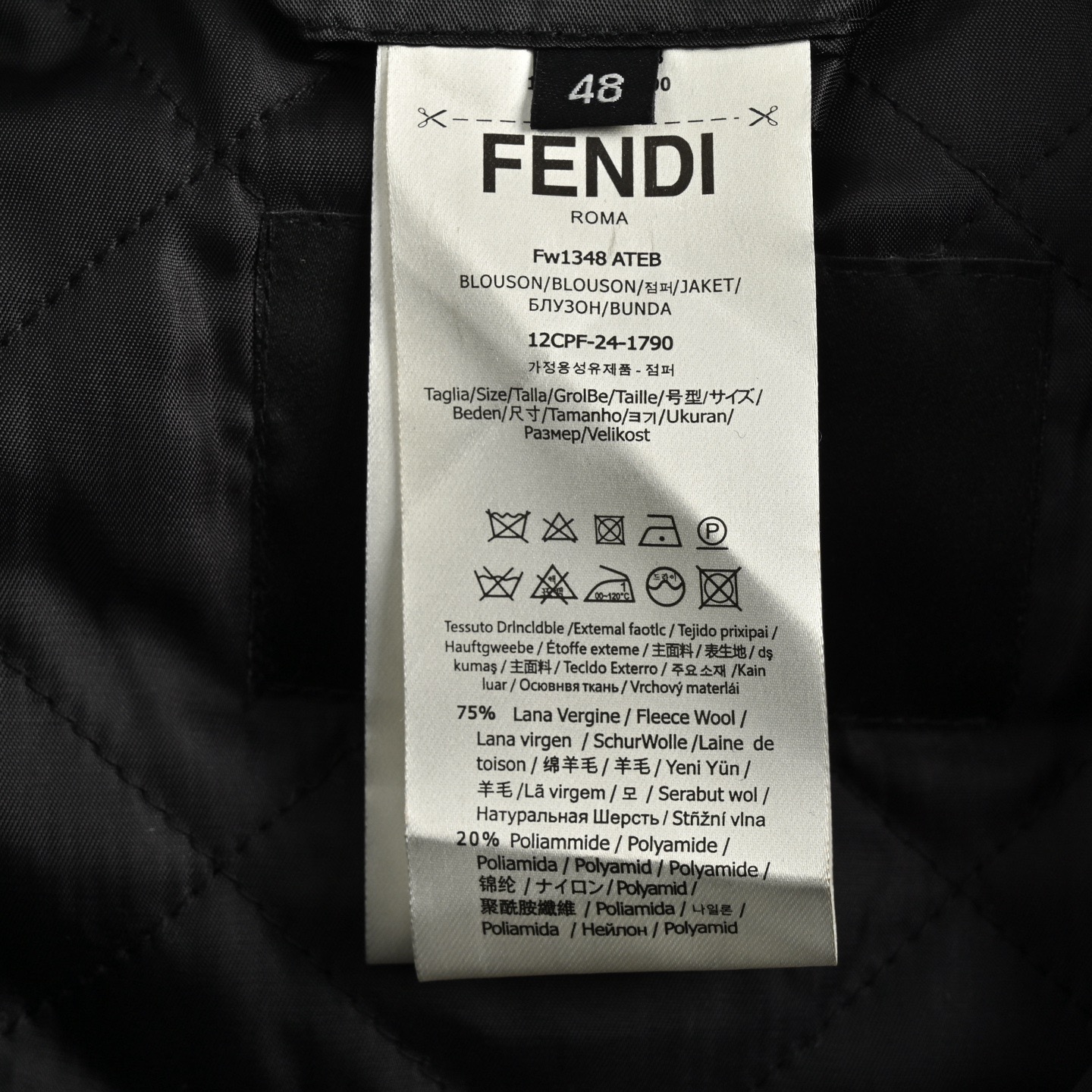 Fendi/芬迪 字母袖拼接翻领毛呢飞行棒球服夹克外套