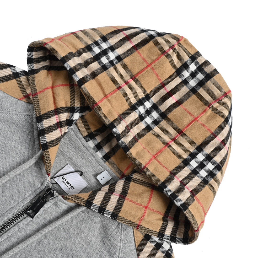 Burberry/巴宝莉 20Fw 刺绣TB格纹拼接拉链卫衣外套