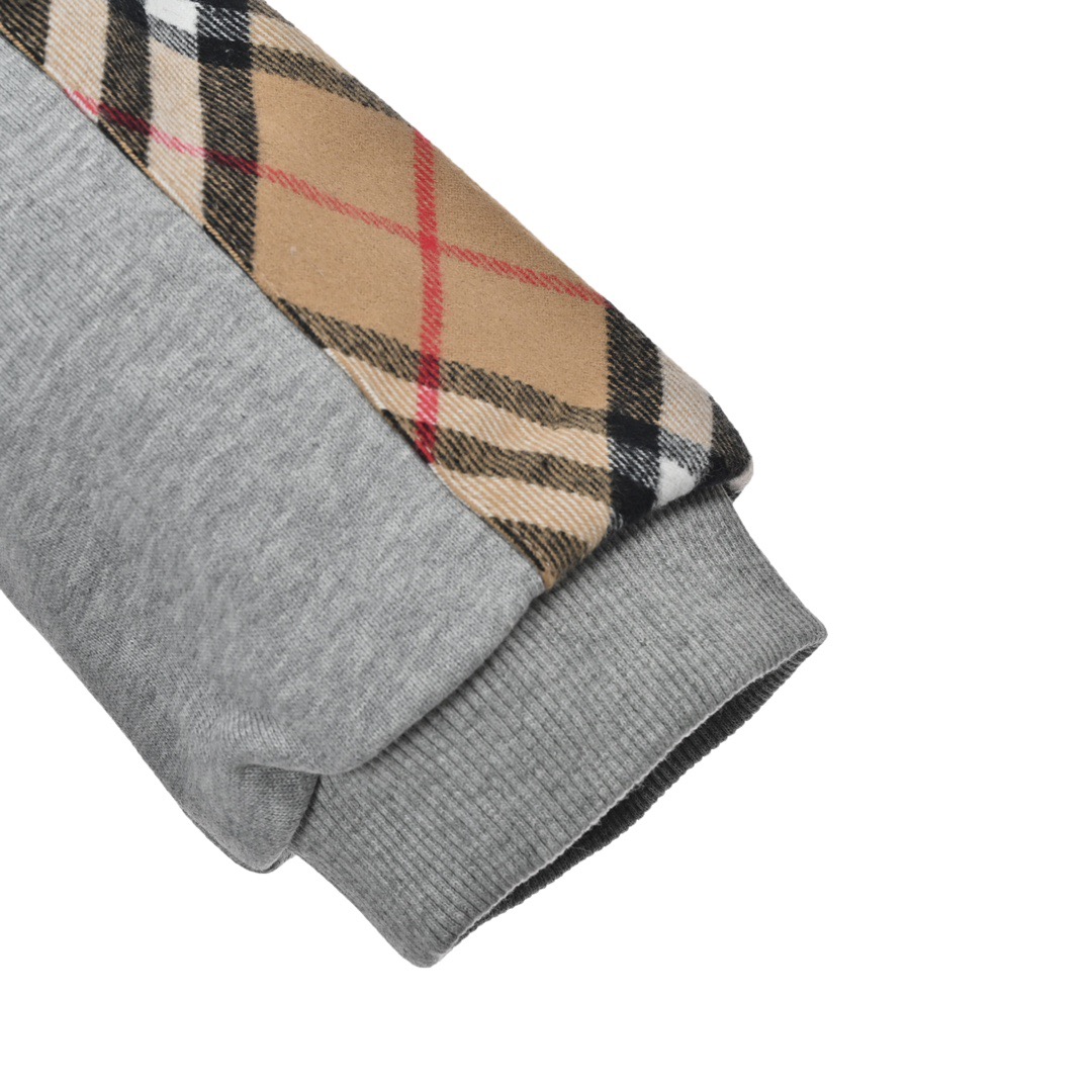 Burberry/巴宝莉 20Fw 刺绣TB格纹拼接拉链卫衣外套