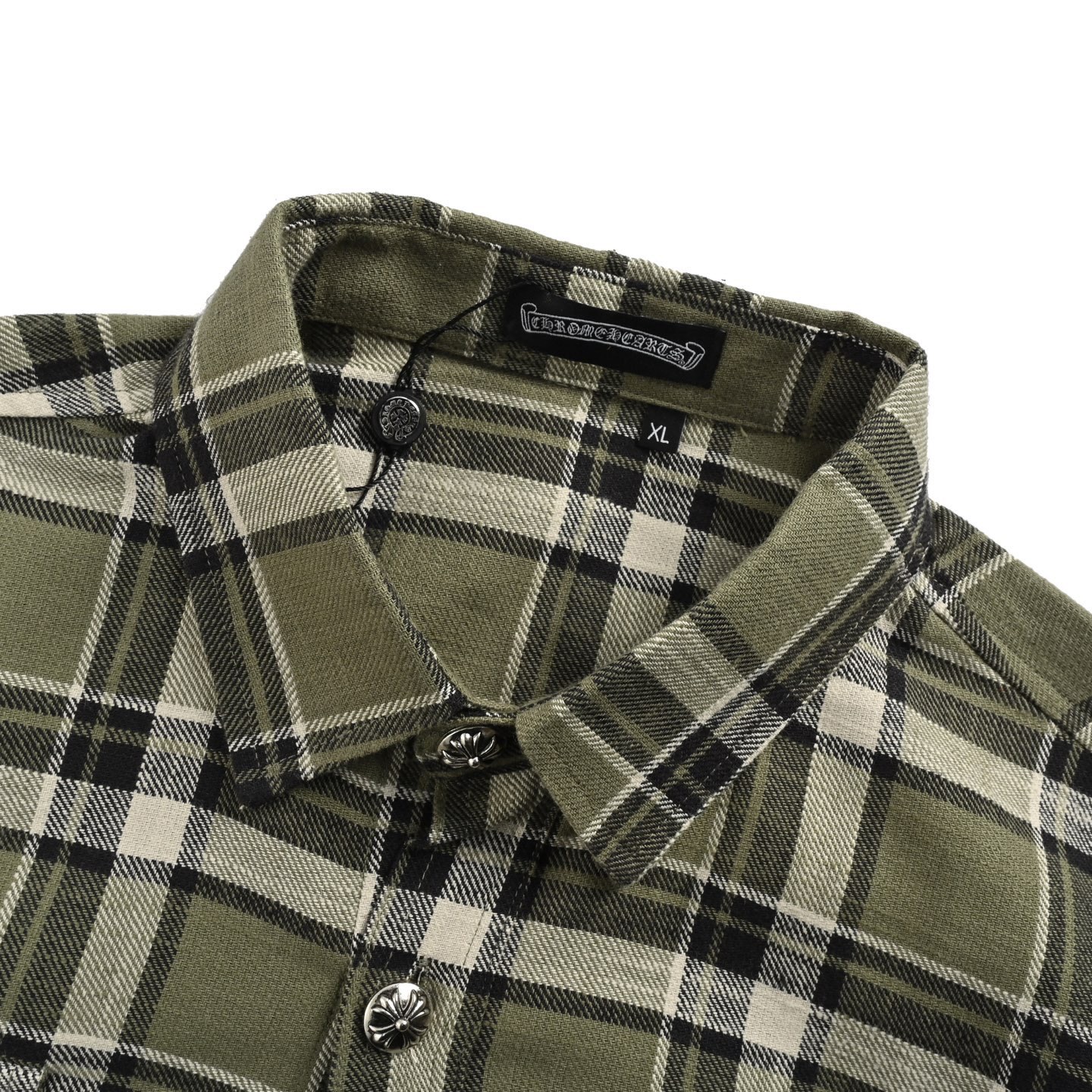 Chrome hearts/克罗心 条纹格子拼接银扣开衫衬衫 蓝色/绿色/红色-Chinese UA Cheap High Quatity Brand Clothes Bags handbags Sneakers wholesale wholesaler seller from China Factory suppliers Fashion Clothing Shoes best Quality Beautiful Price Chrome hearts/克罗心 条纹格子拼接银扣开衫衬衫 蓝色/绿色/红色