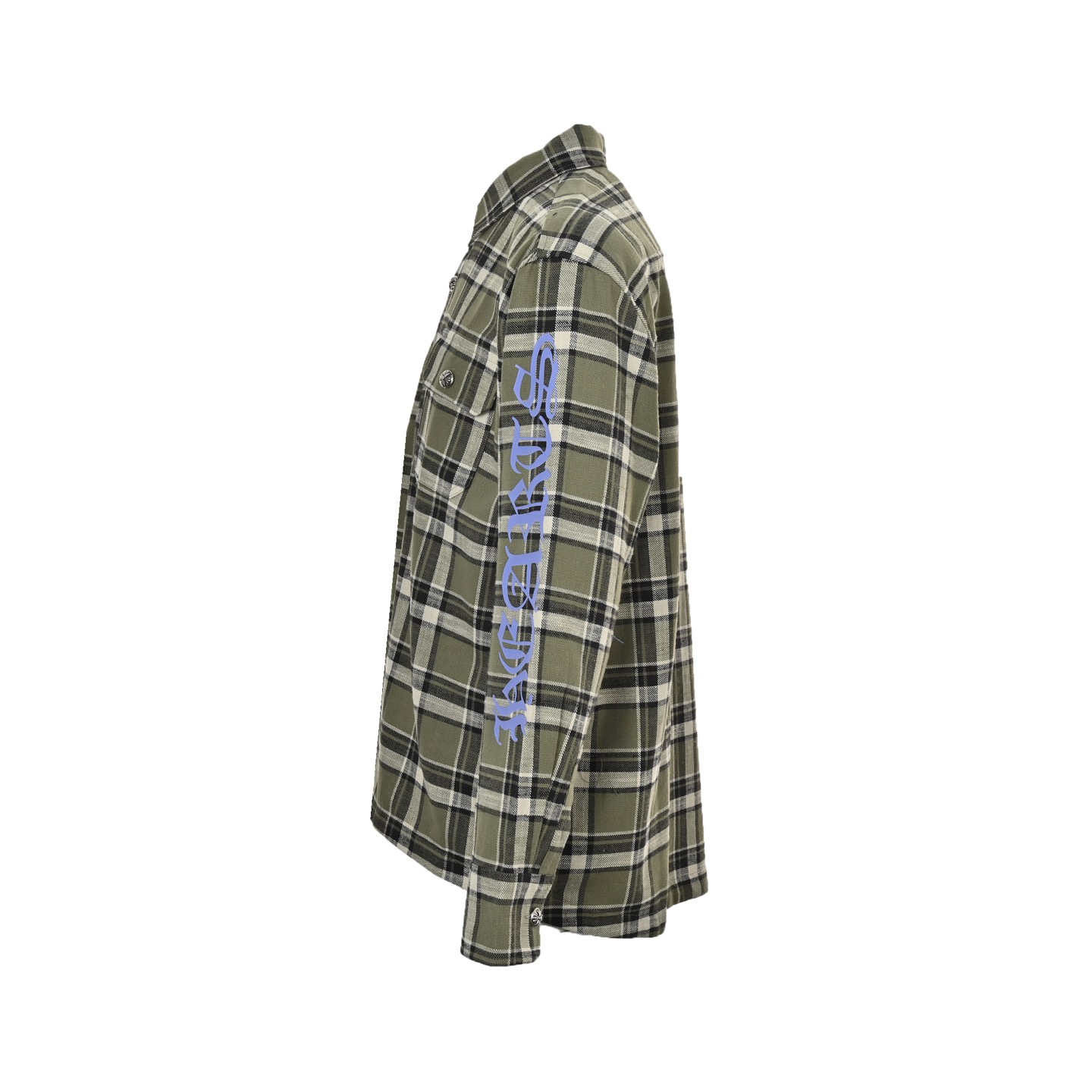 Chrome hearts/克罗心 条纹格子拼接银扣开衫衬衫 蓝色/绿色/红色-Chinese UA Cheap High Quatity Brand Clothes Bags handbags Sneakers wholesale wholesaler seller from China Factory suppliers Fashion Clothing Shoes best Quality Beautiful Price Chrome hearts/克罗心 条纹格子拼接银扣开衫衬衫 蓝色/绿色/红色