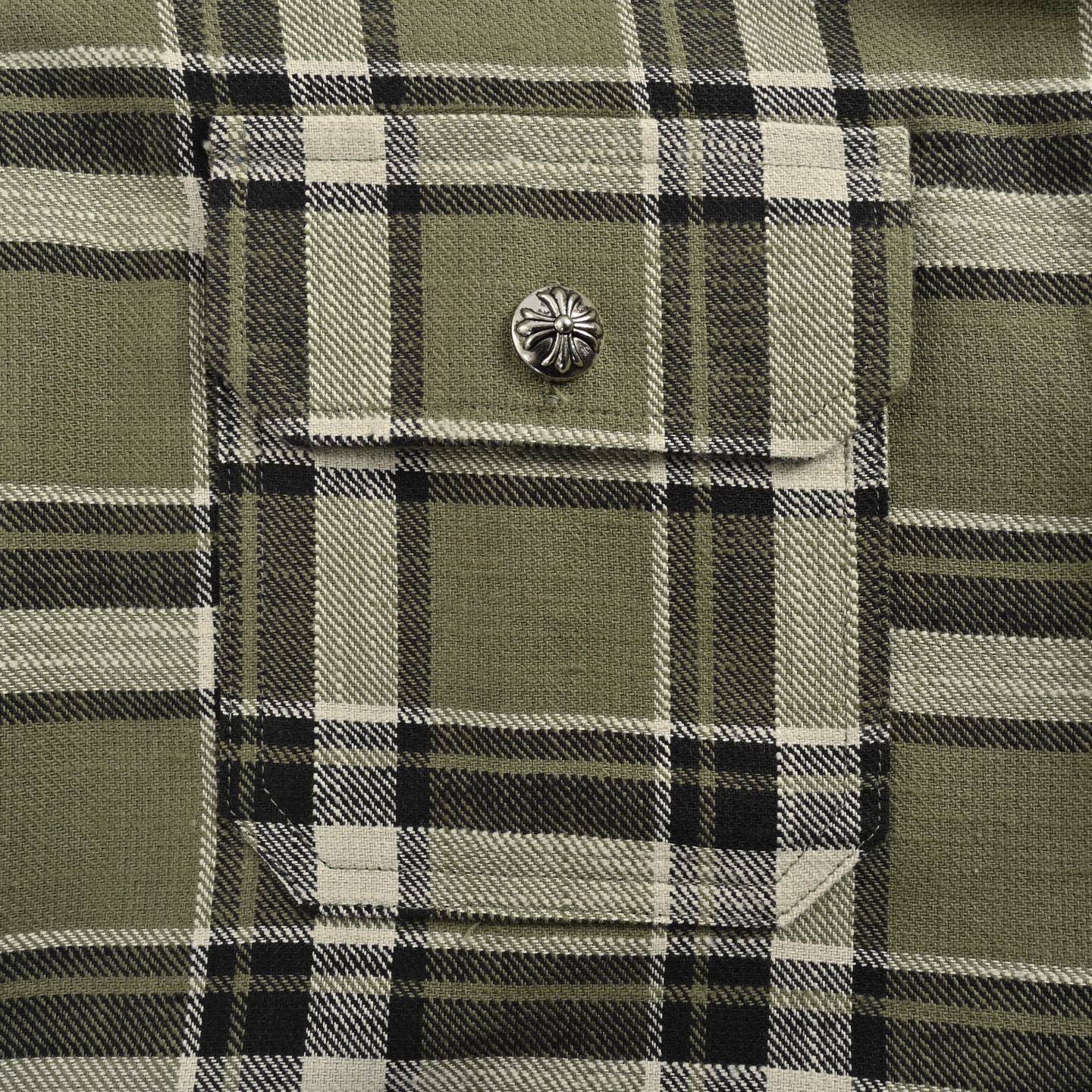 Chrome hearts/克罗心 条纹格子拼接银扣开衫衬衫 蓝色/绿色/红色-Chinese UA Cheap High Quatity Brand Clothes Bags handbags Sneakers wholesale wholesaler seller from China Factory suppliers Fashion Clothing Shoes best Quality Beautiful Price Chrome hearts/克罗心 条纹格子拼接银扣开衫衬衫 蓝色/绿色/红色