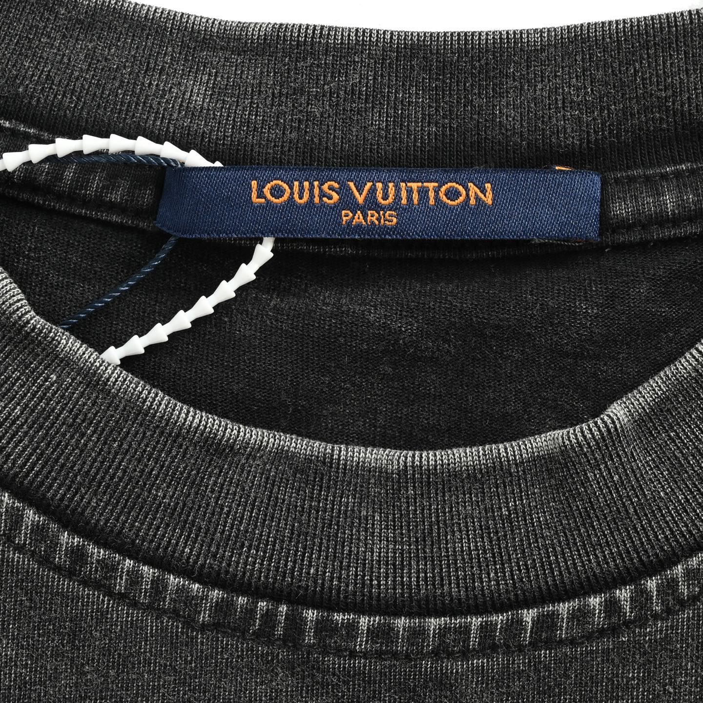 Louis Vuitton/路易威登 25ss 刺绣字母水洗做旧短袖