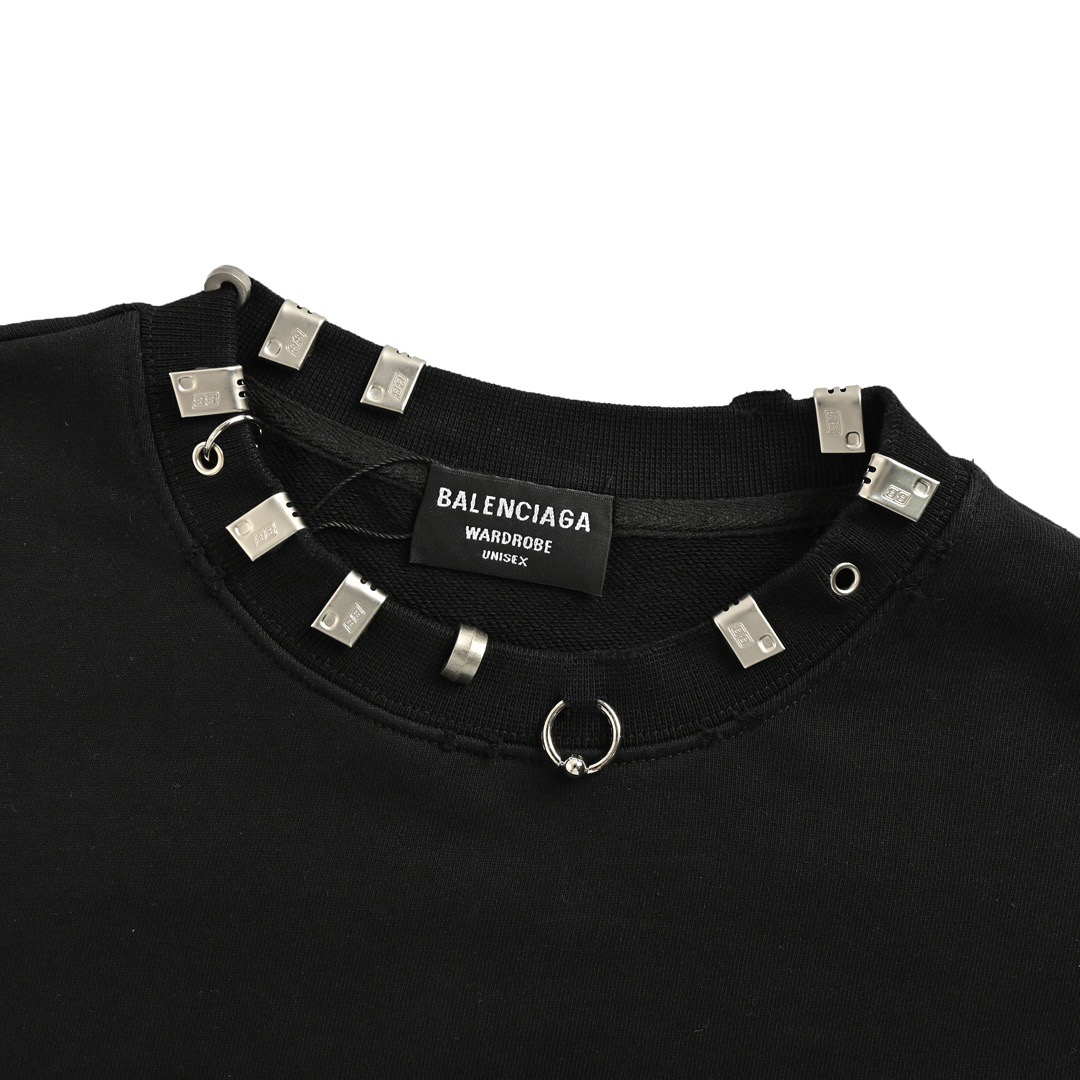 Balenciaga/巴黎世家 24Fw 领口穿刺环扣铆钉圆领卫衣