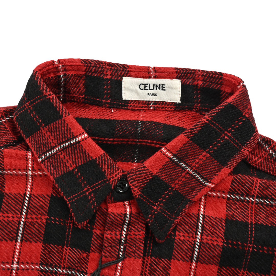 Celine/赛琳 24Fw 凯旋门刺绣格纹衬衫 赛琳 24ss秋季新款格子衬衫logo刺绣
