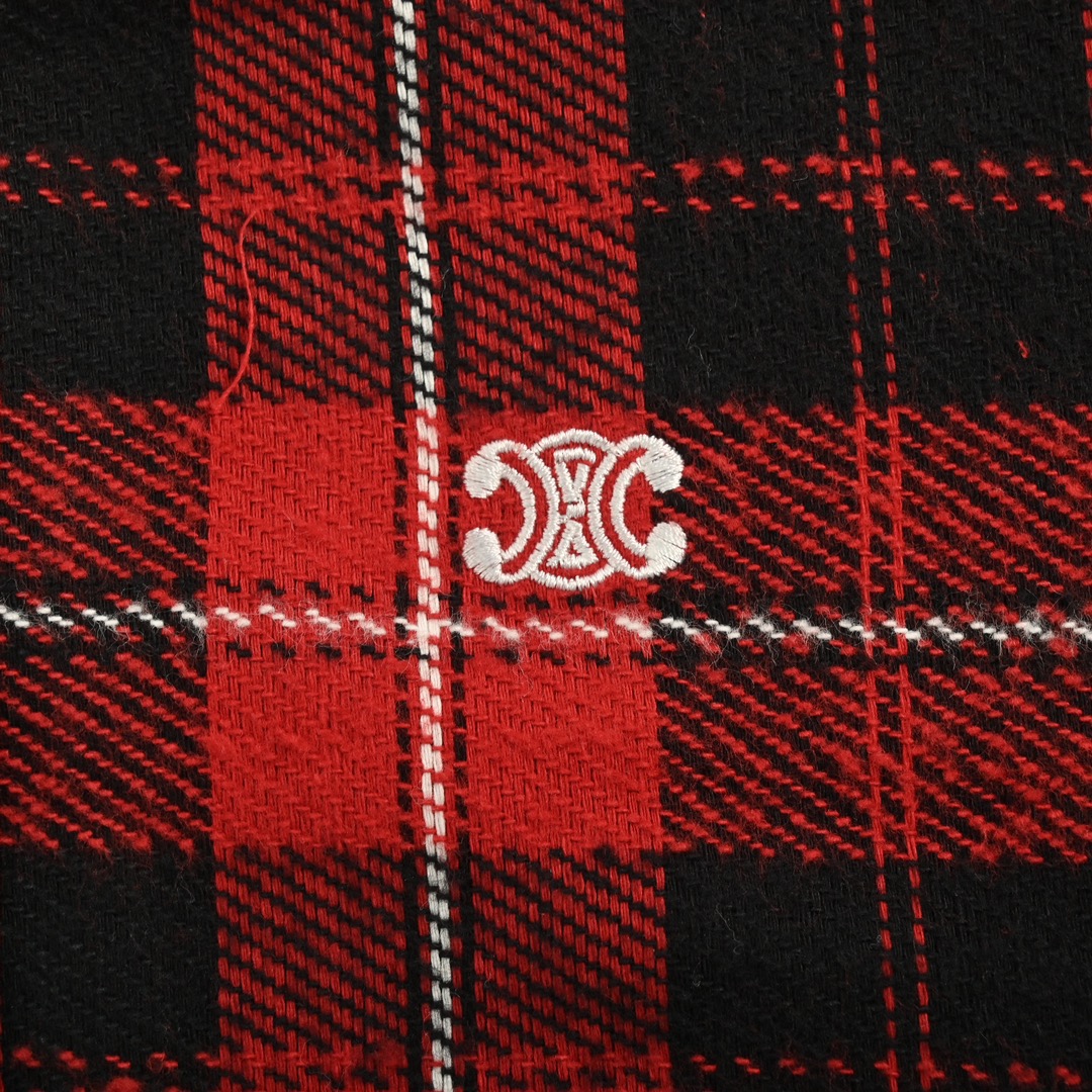 Celine/赛琳 24Fw 凯旋门刺绣格纹衬衫 赛琳 24ss秋季新款格子衬衫logo刺绣
