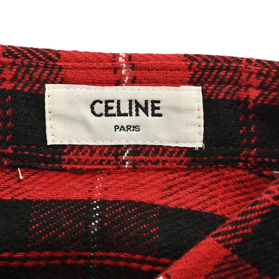 Celine/赛琳 24Fw 凯旋门刺绣格纹衬衫 赛琳 24ss秋季新款格子衬衫logo刺绣