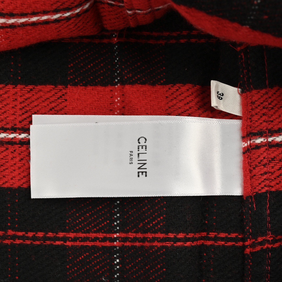 Celine/赛琳 24Fw 凯旋门刺绣格纹衬衫 赛琳 24ss秋季新款格子衬衫logo刺绣