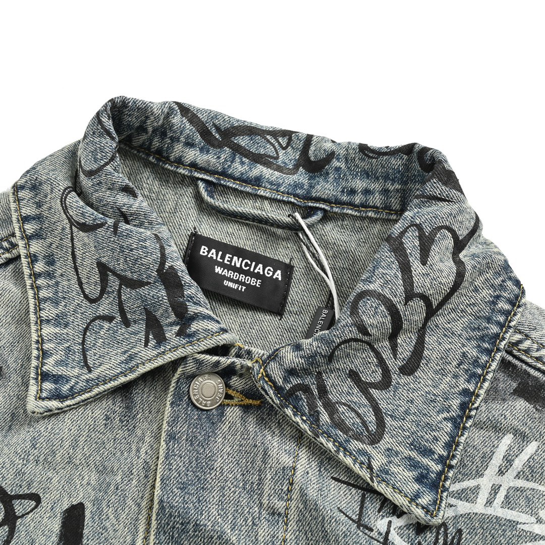 Balenciaga/巴黎世家 涂鸦手绘趣味牛仔外套-High Quatity Cheap Brand wholesale wholesaler seller Clothes Bags handbags Sneakers Top Fashion Clothing Shoes from China Factory Chinese suppliers best Quality Beautiful Price Balenciaga/巴黎世家 涂鸦手绘趣味牛仔外套